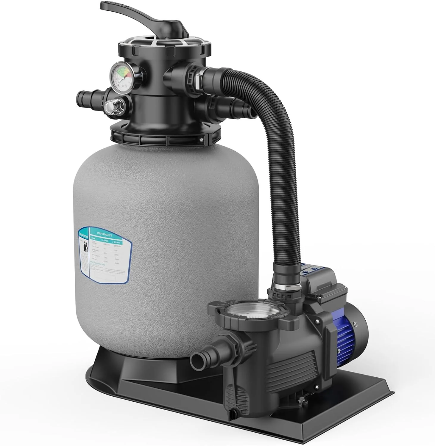 12in Sand Filter Pump for Above Ground Pool with Timer, Max 2500GPH for Pools Up to 9000GAL, 4-Way Valve, Enhanced Circulation for Crystal-Clear Pool