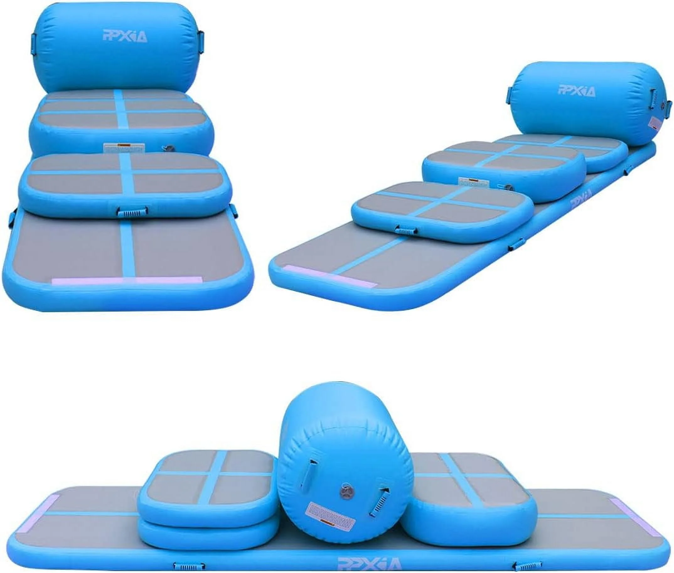 Gymnastics Mat Set 10FT Inflatable Tumbling Mat, 39*24 inch Air Roller Gymnastics Barrel and 3 Air Block with 800W Air Pump for Training Cheerleading Home Use Yoga and Water Use(Blue-5PCS) - Image 4