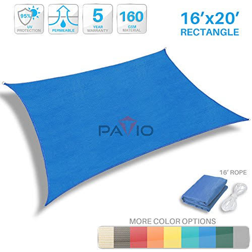 Patio Paradise 16'x20' Blue Sun Shade Sail Rectangle Canopy - Permeable UV Block Fabric Durable Patio Outdoor - Customized Available
