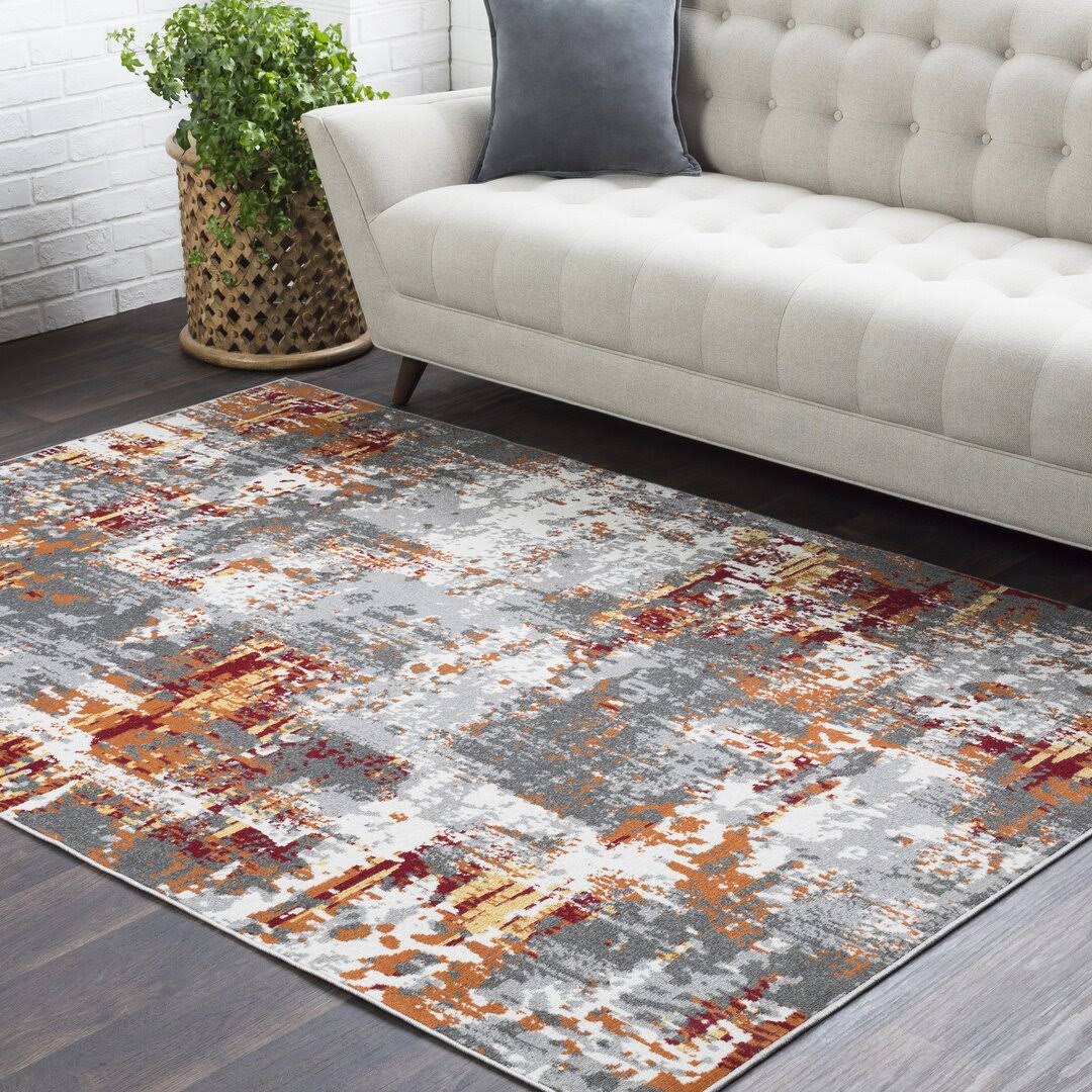 Ebern Designs Azurine Burnt Orange/Gray Area Rug, Size: Rectangle 5'3 inch x 7'6 inch