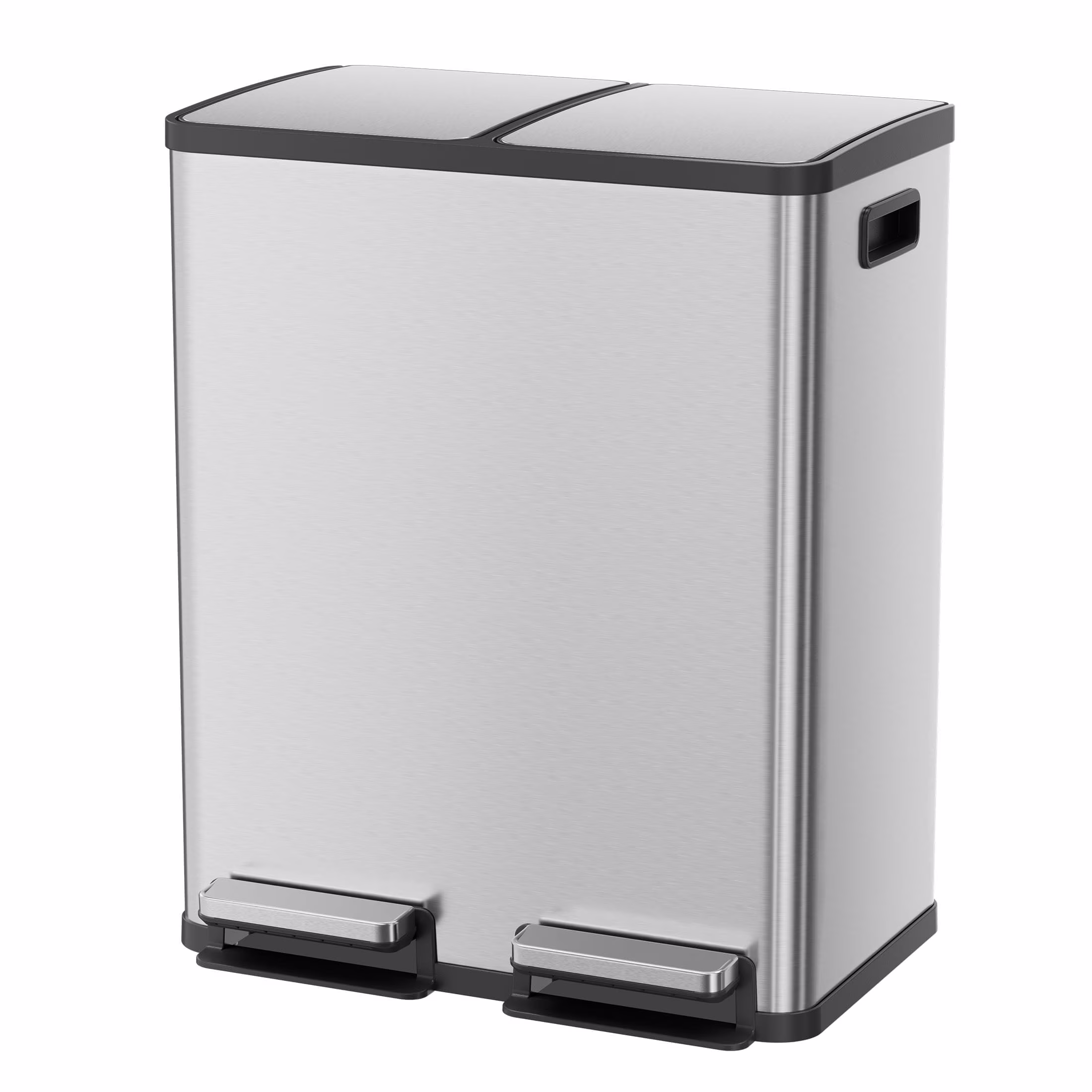 2 x 8.3 Gallon Dual Garbage Recycle Trash Can with Lid, Inner Buckets for Kitchen, Stainless Steel, Sliver(Sliver)