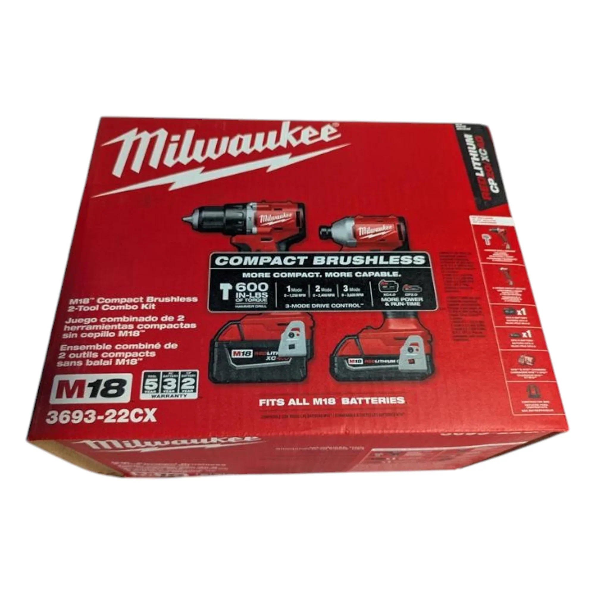 Milwaukee 3693-22CX M18 Compact Brushless 2-Tool Combo Kit �C 1/2 Hammer Drill & 1/4 Impact Driver with (2) Batteries, Charger & Bag - Ideal for Drilling, Fastening, and Wordworking Applications