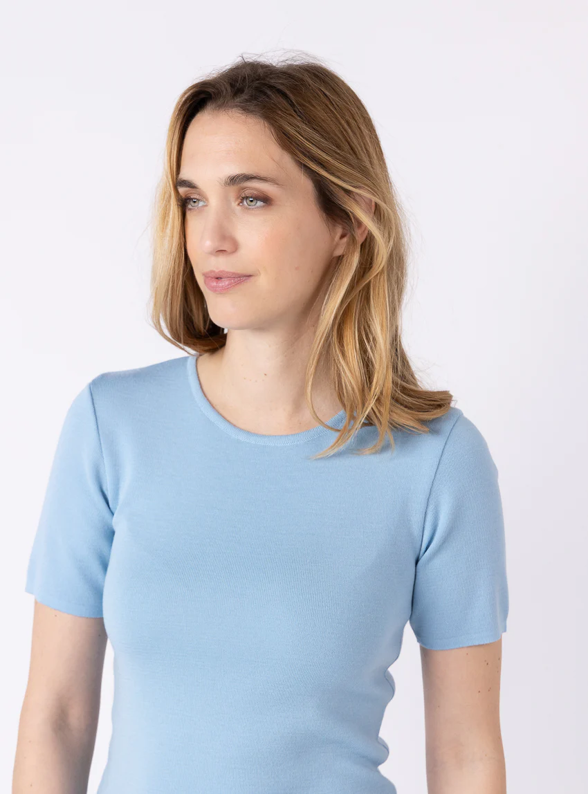 Tee-shirt thermique femme en laine merinos bleu glacier