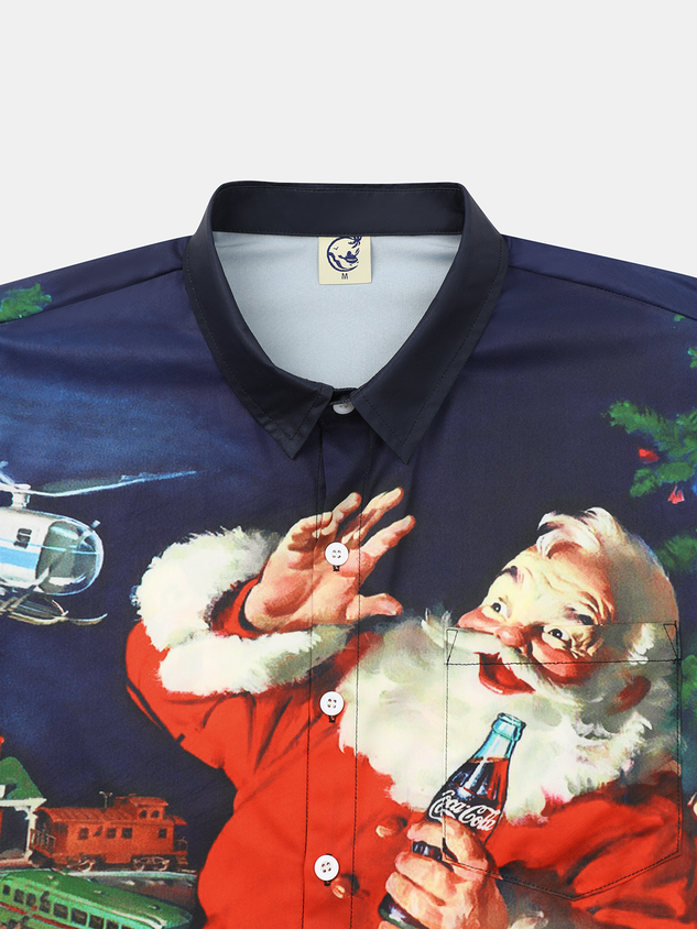 Chemise hawaïenne décontractée à manches courtes avec poche poitrine, collection Noël pour homme