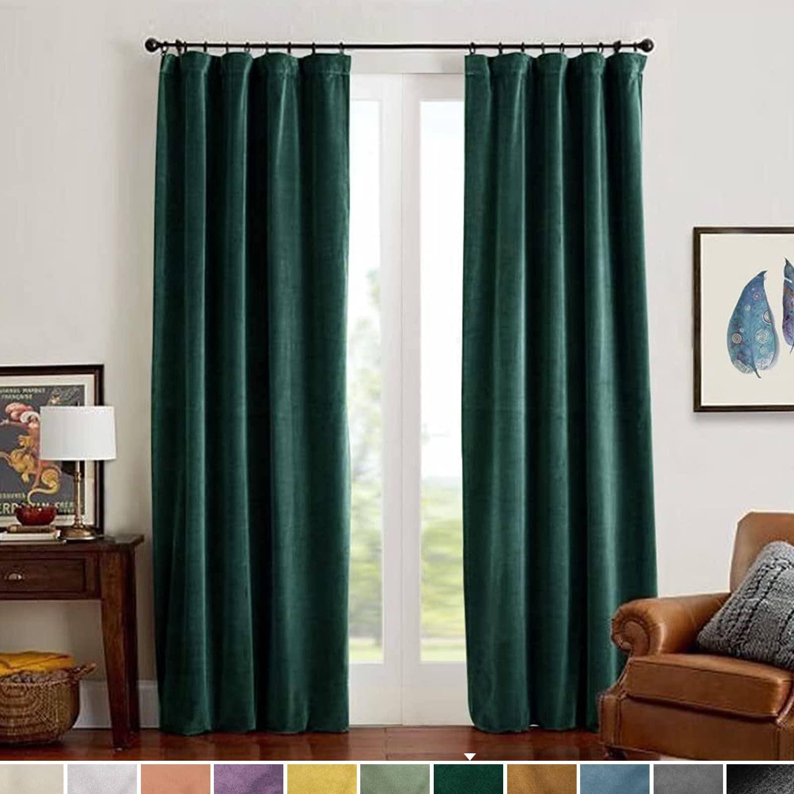Lazzzy Velvet Curtains Green Panels Temperature Control Room Darkening Super Soft Luxury Drapes Home Decor for Bedroom Curtain Rod