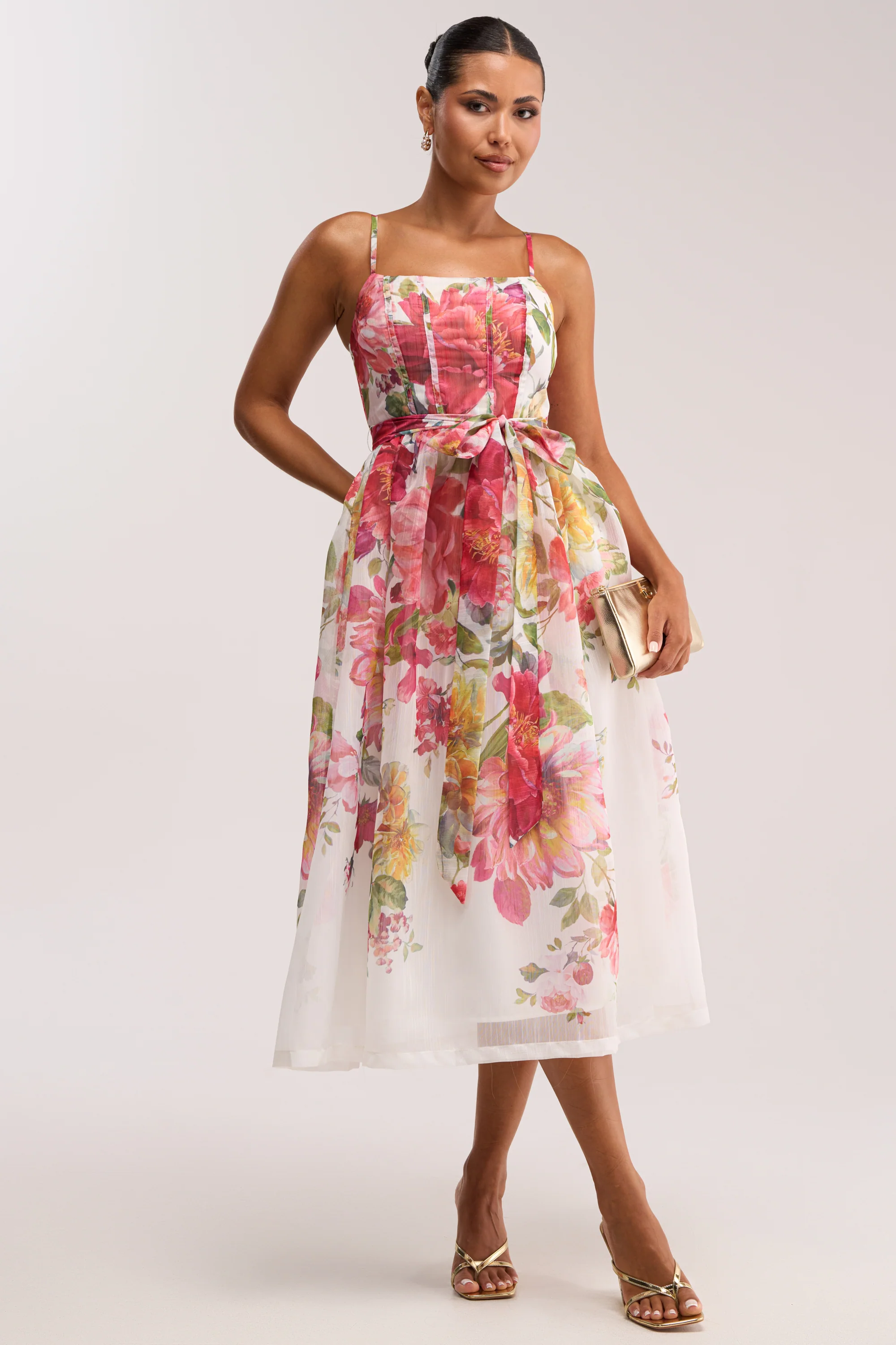 GARDEN PARTY FLORAL CHIFFON MIDI DRESS - Akira Store
