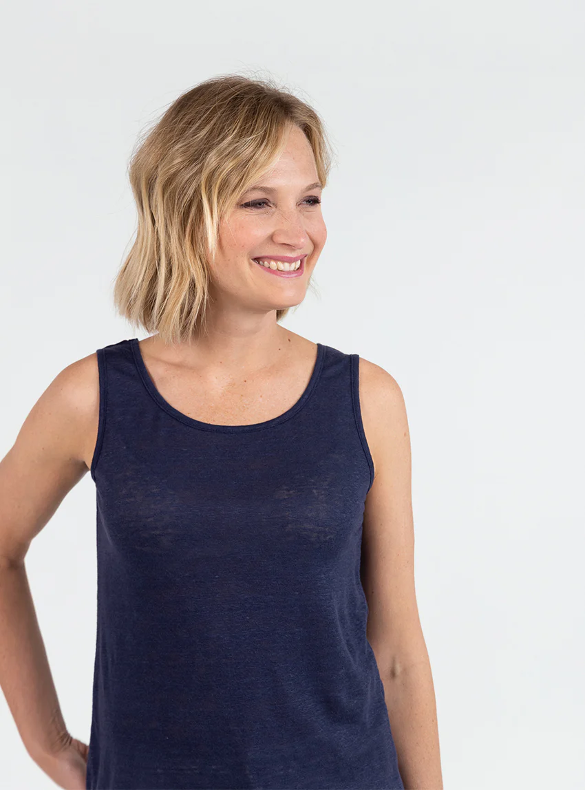 Débardeur femme en lin Bleu Marine