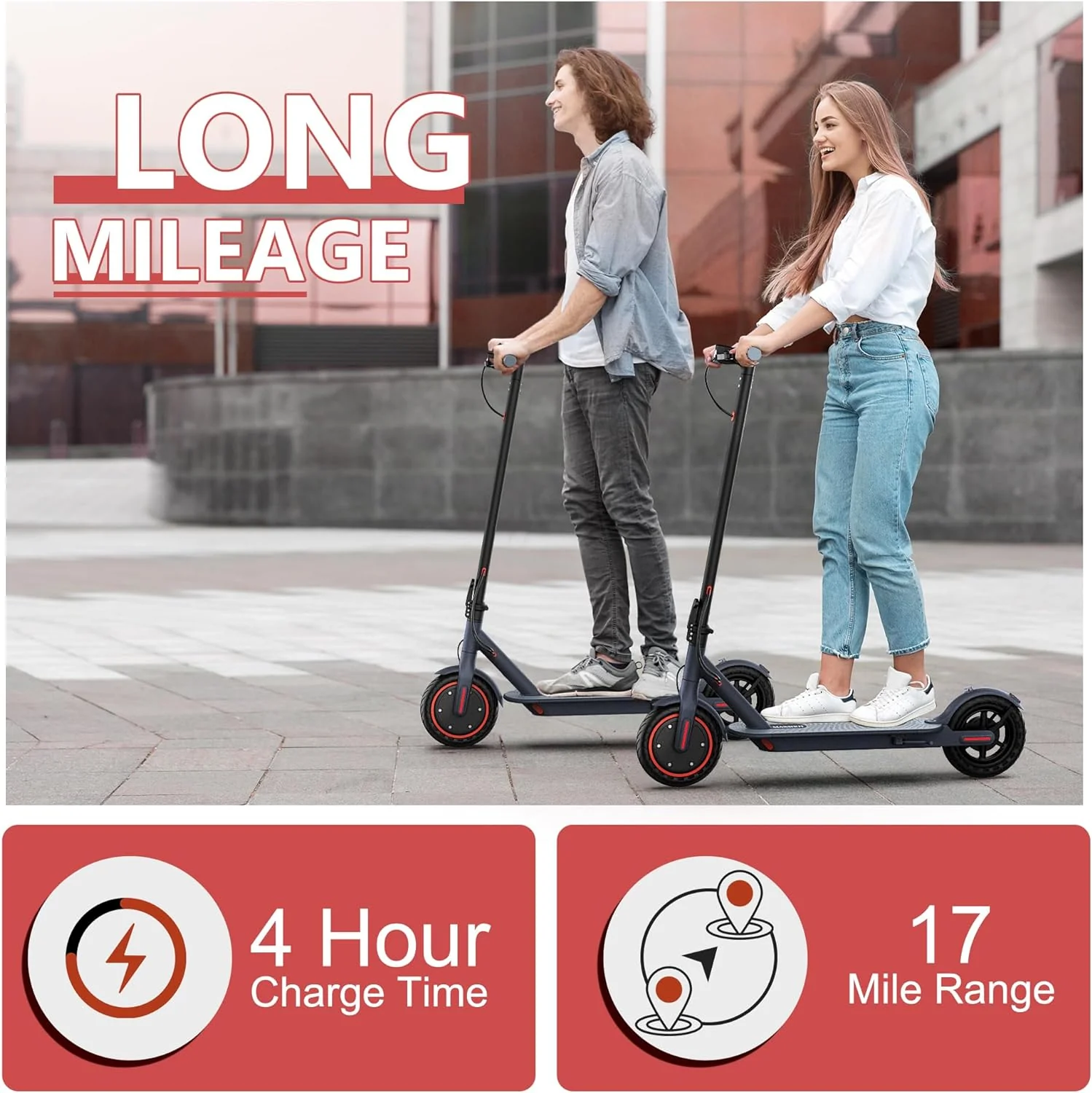 Electric Scooter - 350W Motor, Max 21 Miles Long Range, 19Mph Top Speed, 8.5