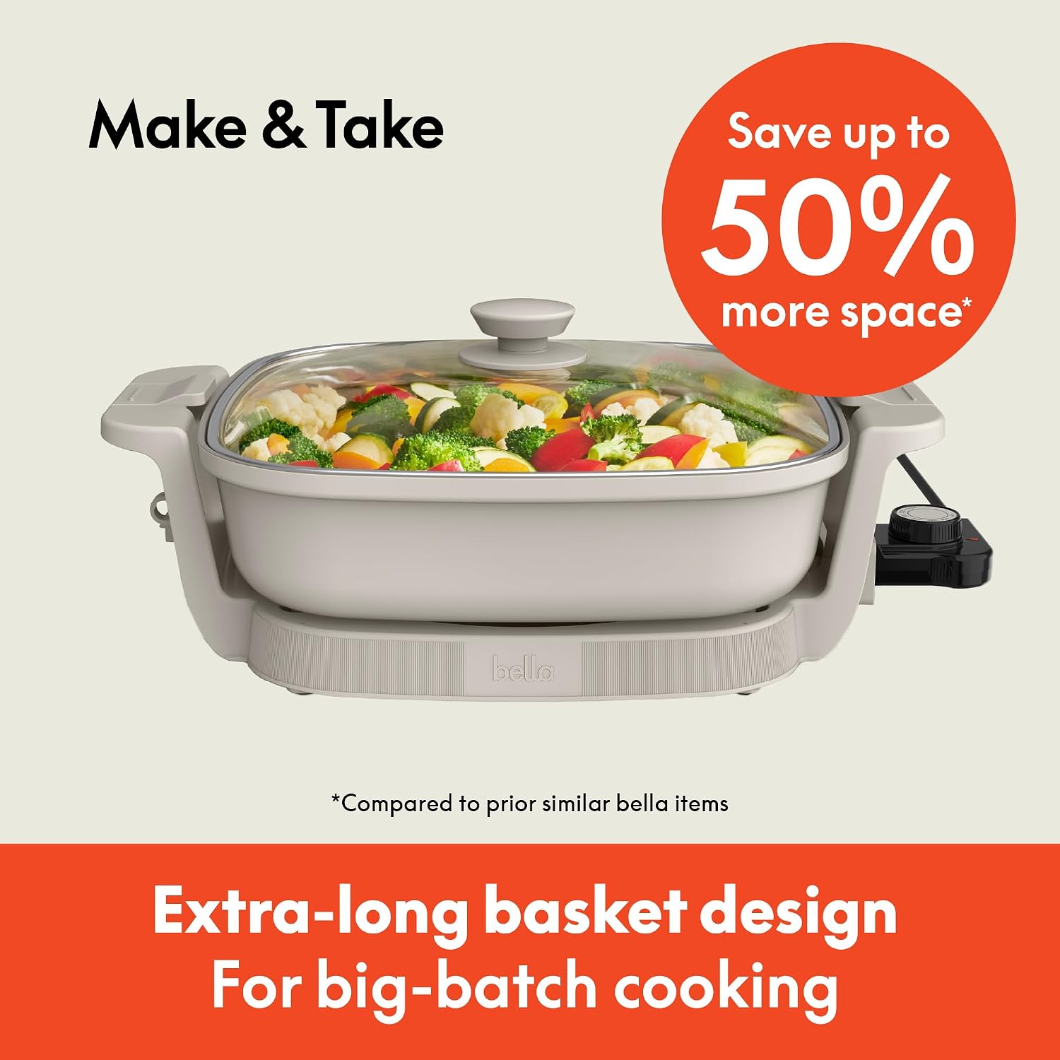 bella Fits-Anywhere™ SAUTE Make & Take Skillet, Non-Toxic, Ceramic, Oatmilk