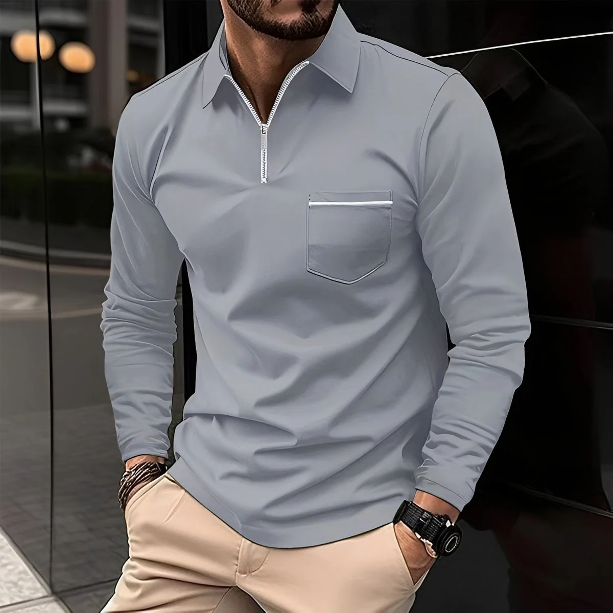 Jackson - Polo à Manches Longues Homme - pour Tenue Décontractée