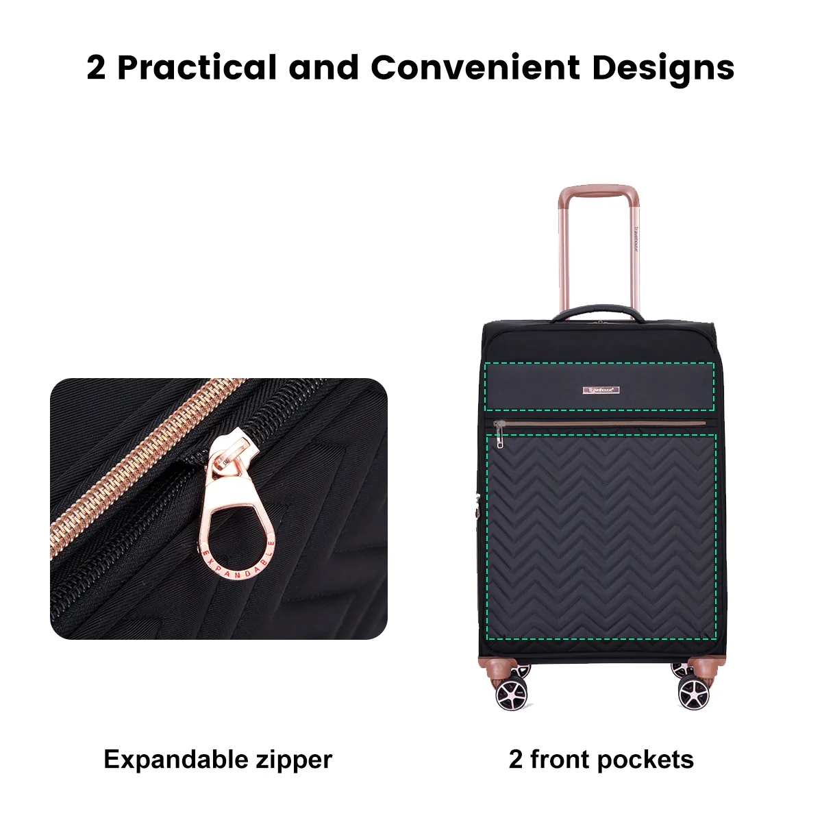 4 Piece Luggage Set Softside Expandable Lightweight Suitcase with Double Spinner Wheels.(Black)(Black/4) - Image 4