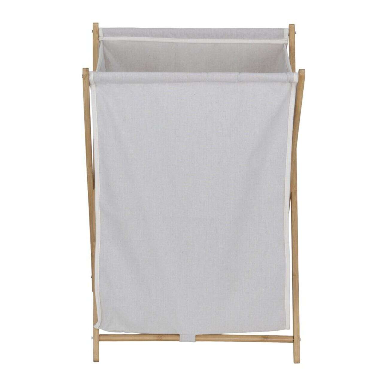 Panière à linge 70L pliante bambou et tissu beige 45x38,5xH64cm