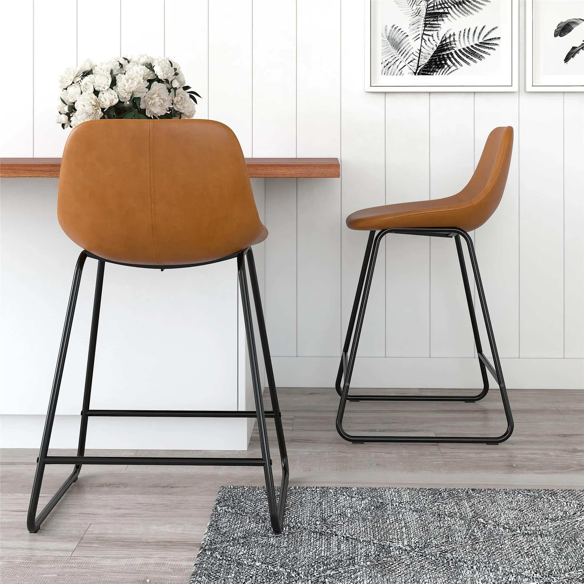 Better Homes & Gardens Farley Scoop Counter Height Stool, Camel Faux Leather