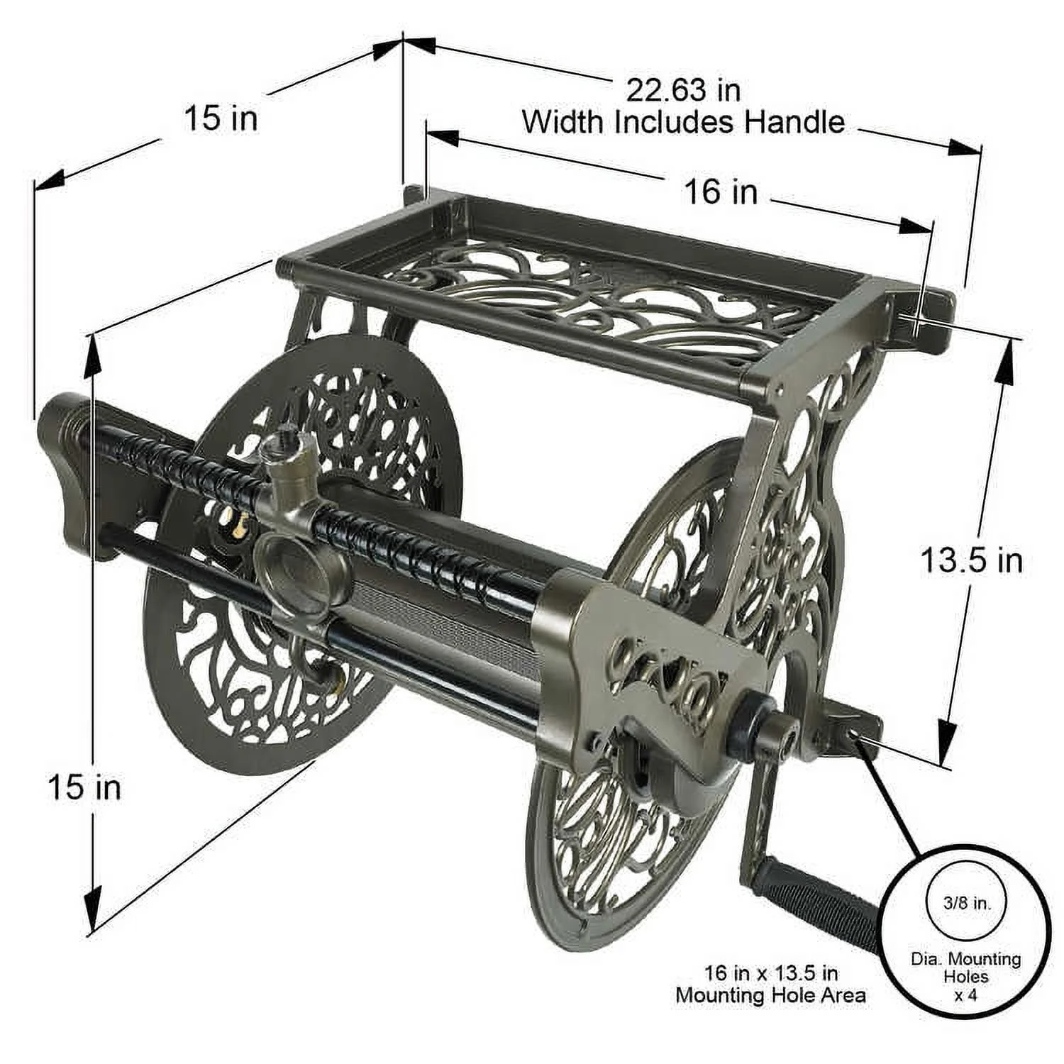 Liberty Garden Wall Mounted Heavy Gauge Aluminum Hanging Hose Reel with Guide