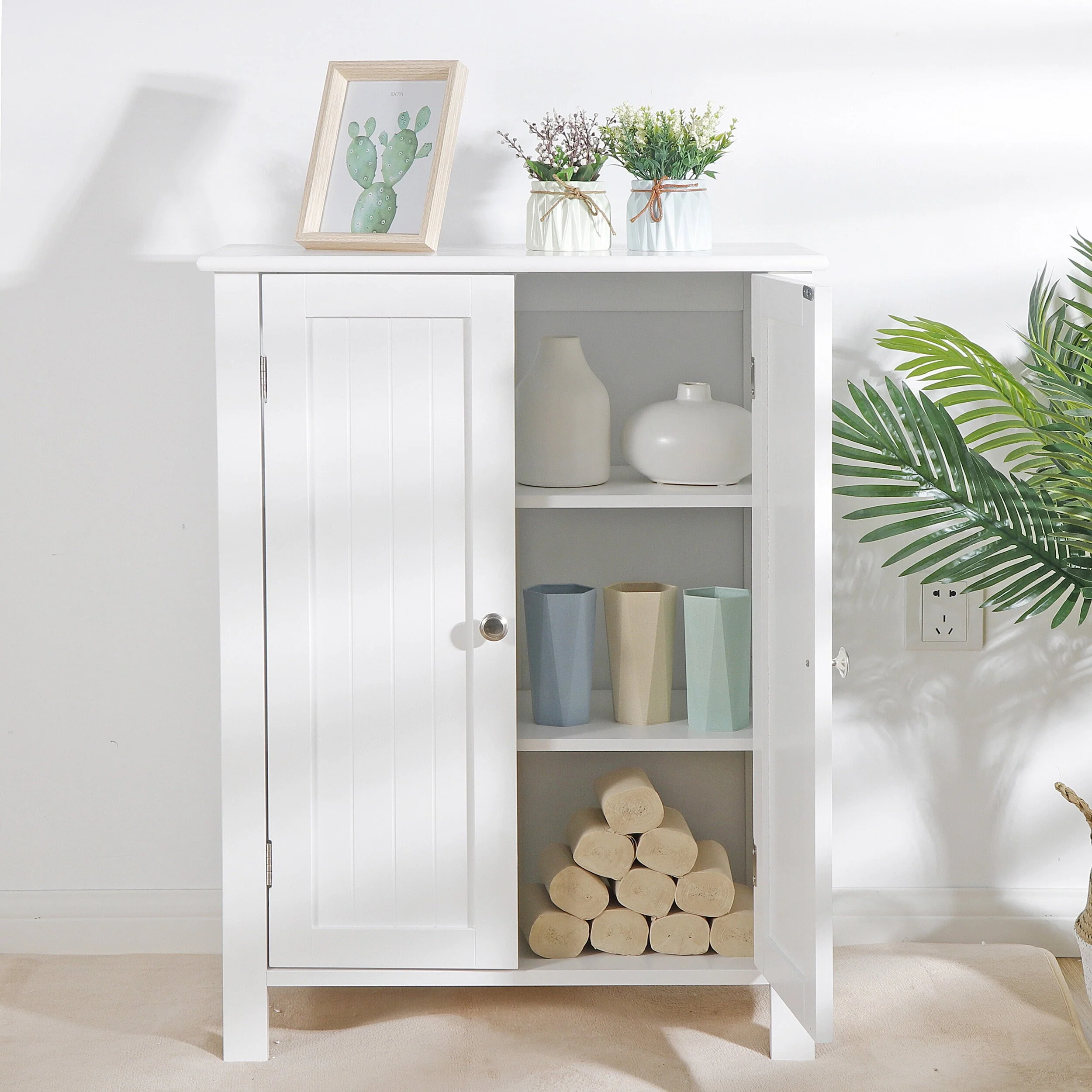Homgarden 2 - Door Bathroom Floor Storage Cabinet Side Cupboard W/ Adjustable Shelves, 11.8'' W, White