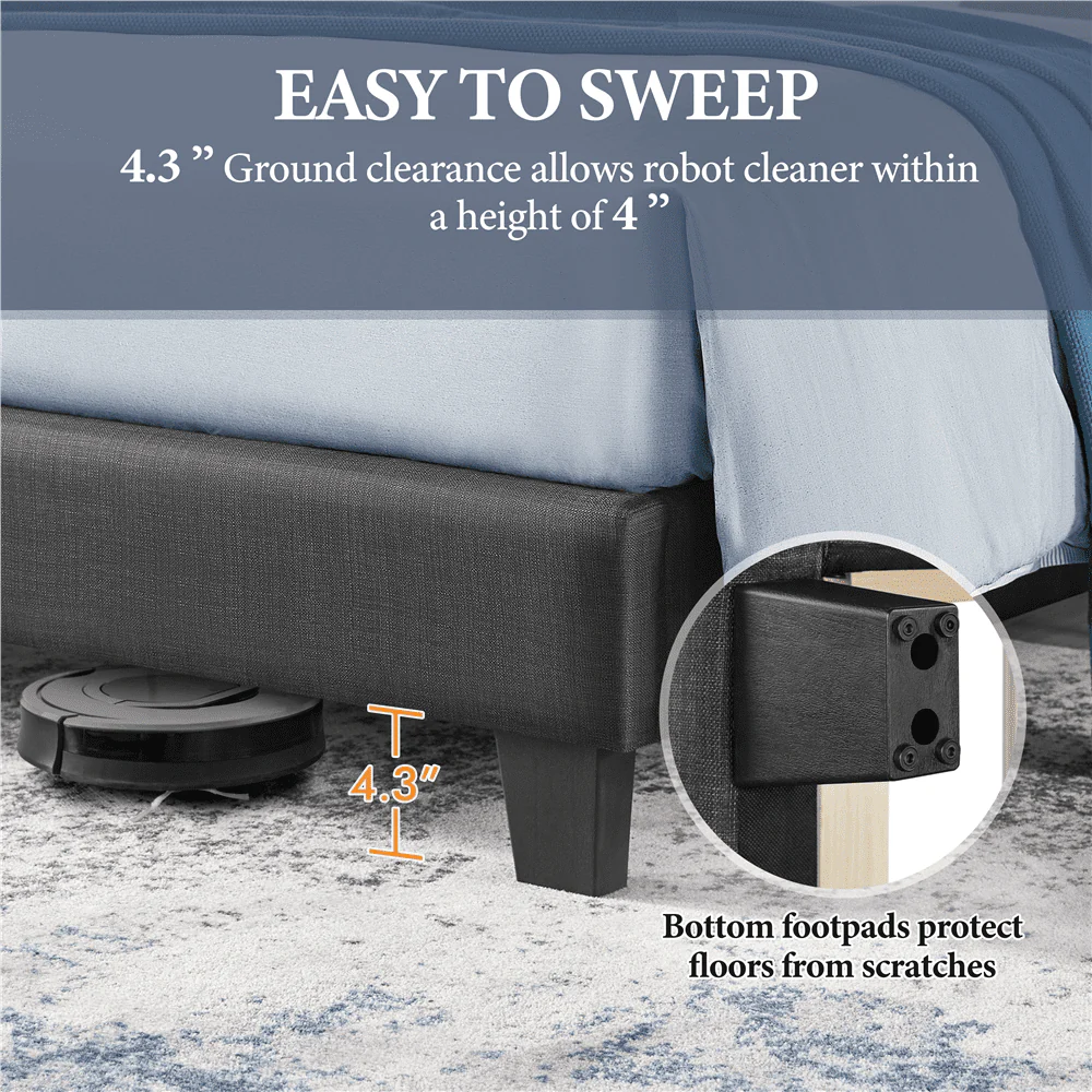 Yaheetech Upholstered Wingback Bed with Support and Mattress Foundation, Queen, Dark Gray(Full/with headboard)