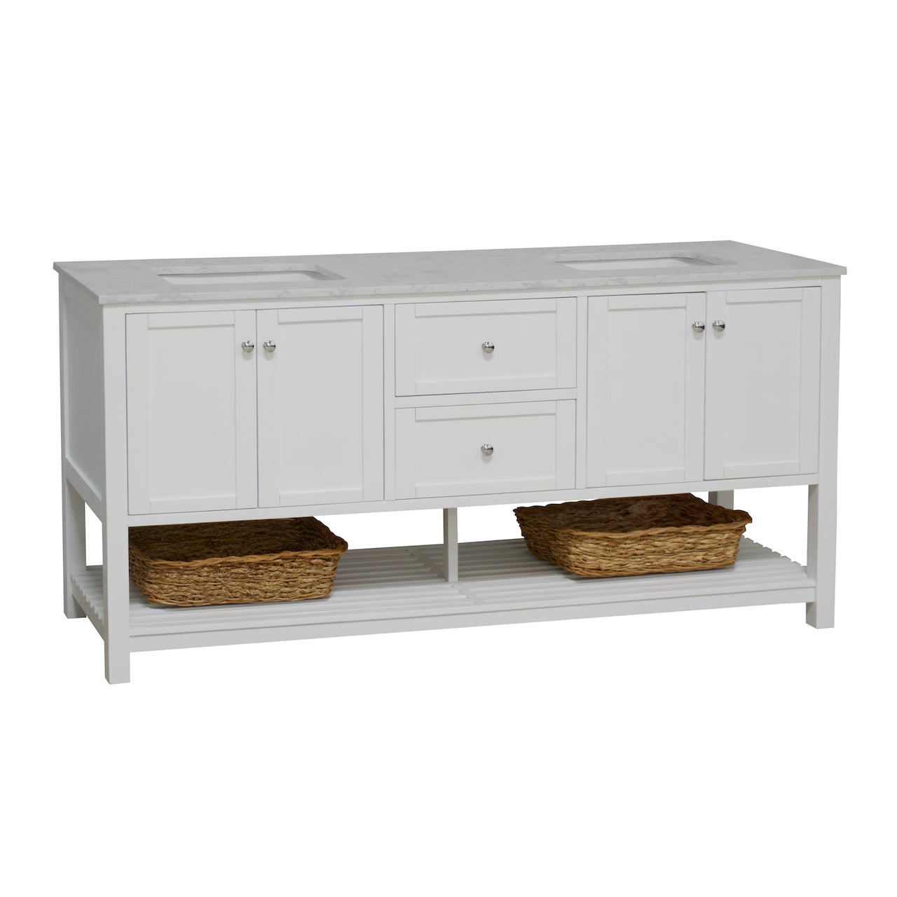 72" Double Bathroom Vanity with White Cabinet and Engineered Carrara Top(White) - Image 2