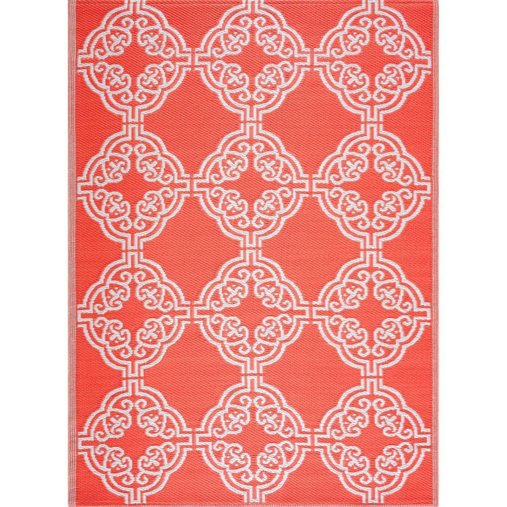 Playa Rug Marrakech Lightweight Reversible Recycled Plastic Outdoor Floor Mat/Rug Orange&White 6'x9' 6' x 9'
