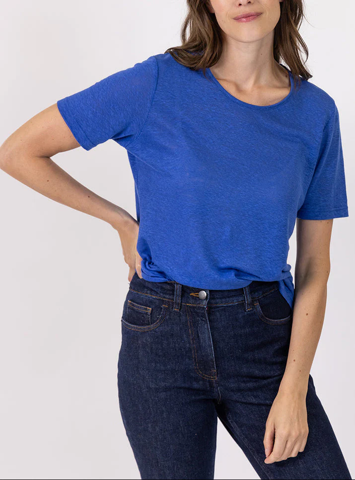 Tee-shirt femme en lin bleu indigo