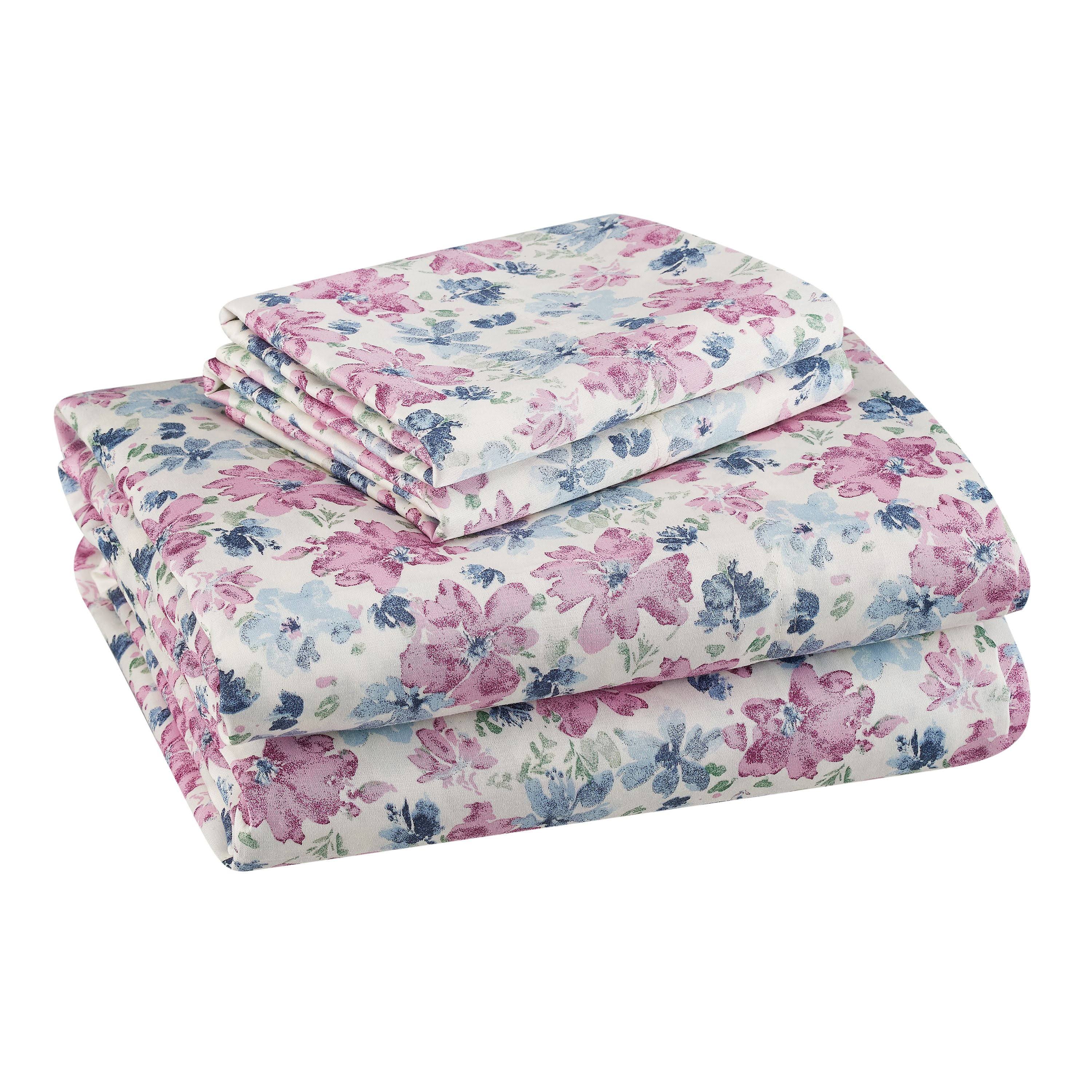 Better Homes & Gardens 300 Thread Count 100% Cotton Wrinkle Resistant Sheet Set, Full Purple Floral