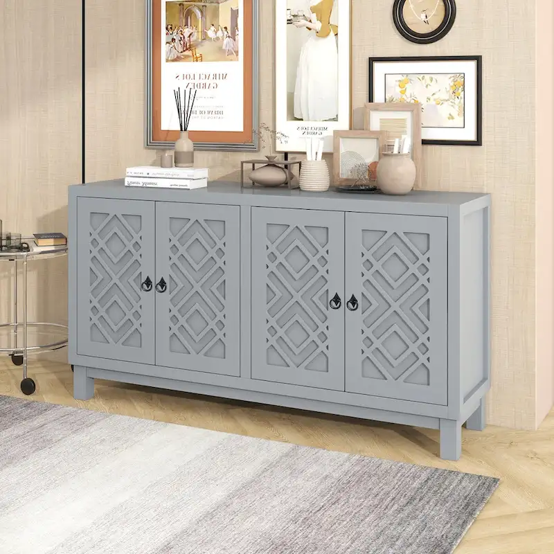 Spacious 4-Door Sideboard Buffet Cabinet with Pull Ring Handles