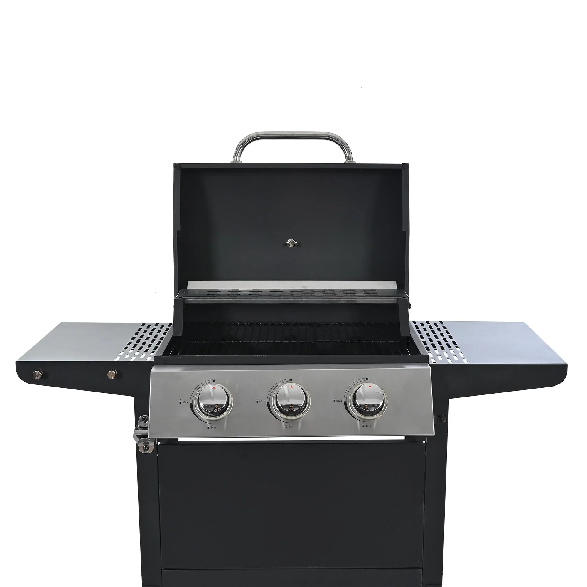 3 Burners BBQ Propane Gas Grill Side Burner & Thermometer, Stainless Steel 25,650 BTU Output Stainless Steel Grill for Patio Garden Barbecue Two Shelves (3-Burners Grill)