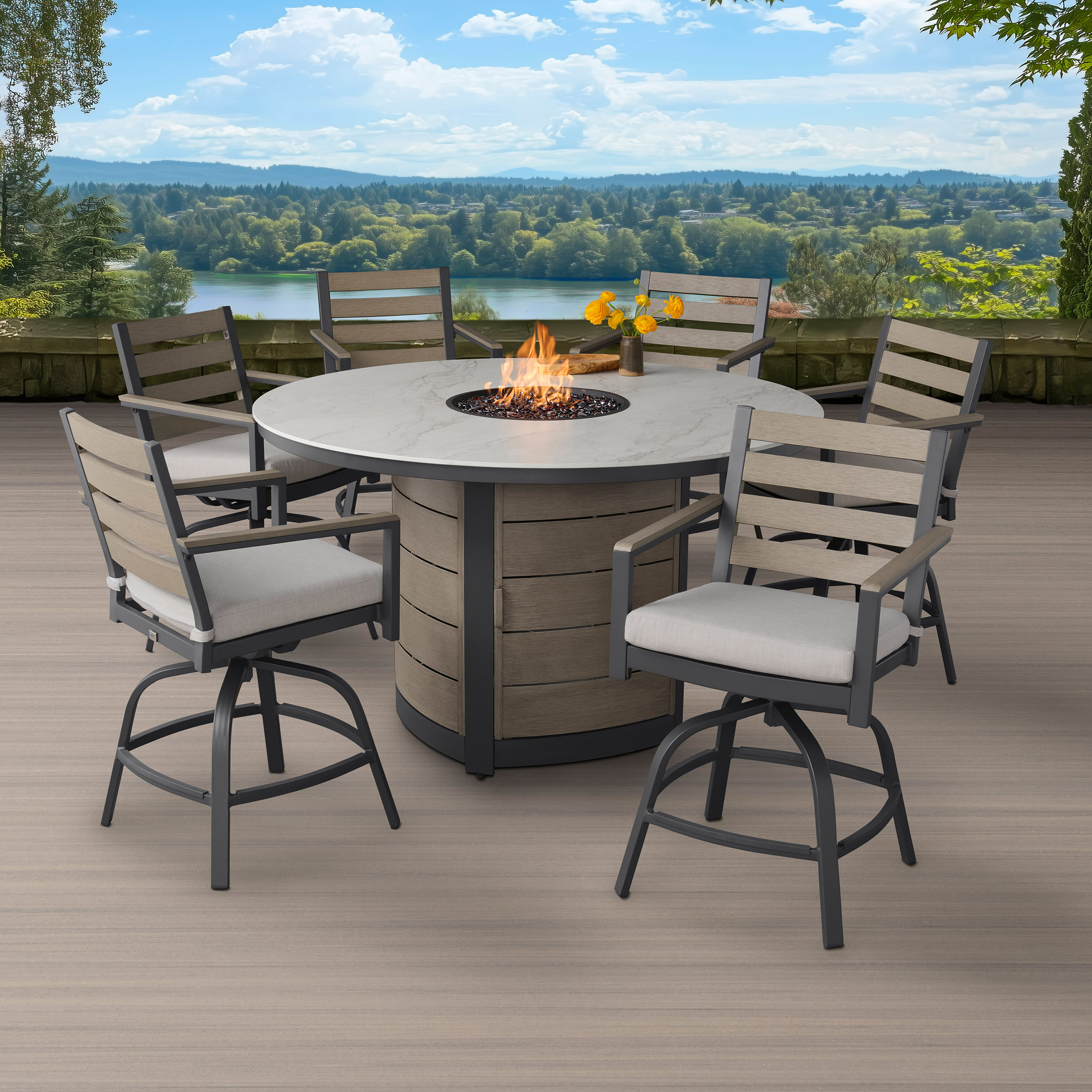 Agio Nicolet 7 - Piece Fire Outdoor Patio High Dining Set