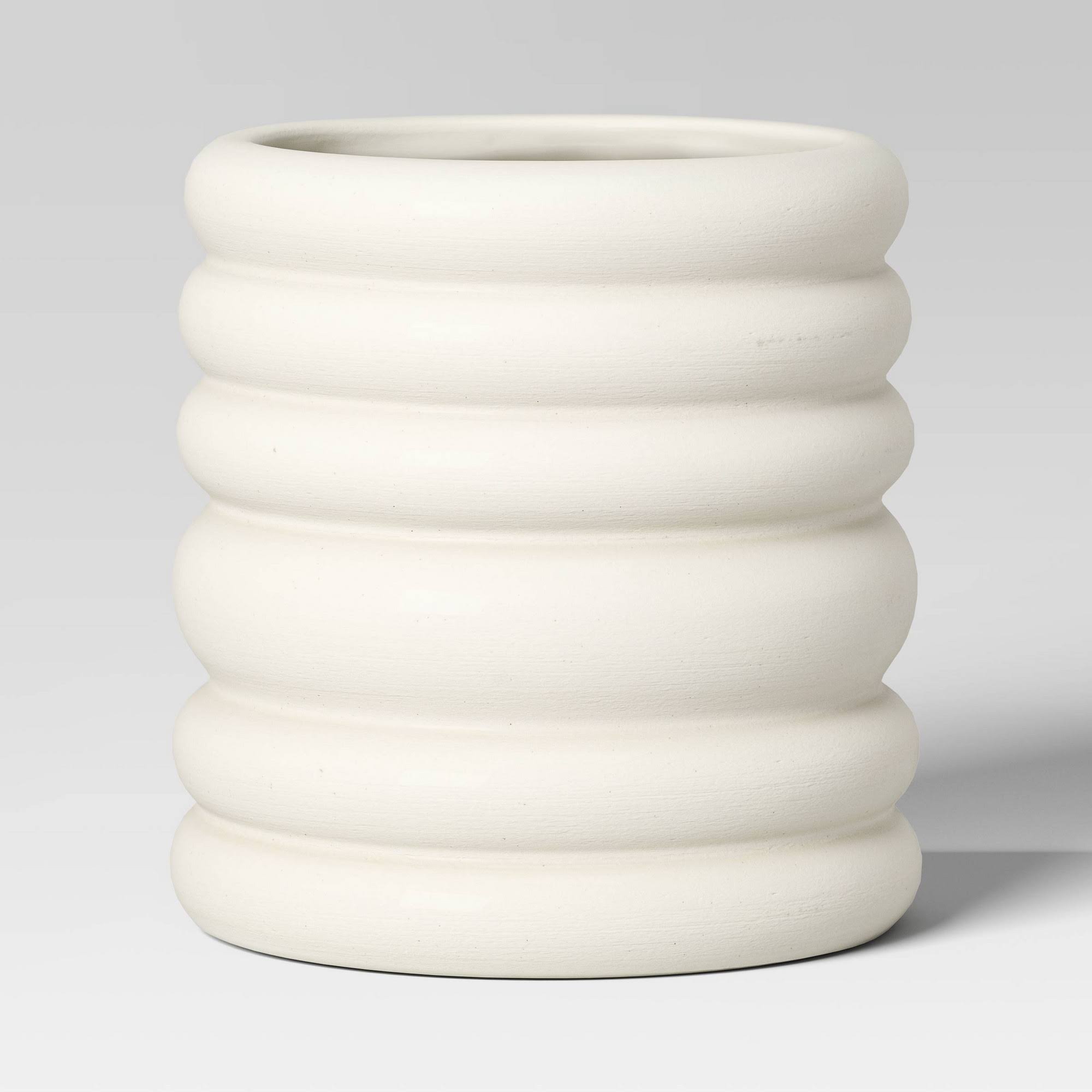 Banded Earthenware Indoor Outdoor Planter Pot White 8.13