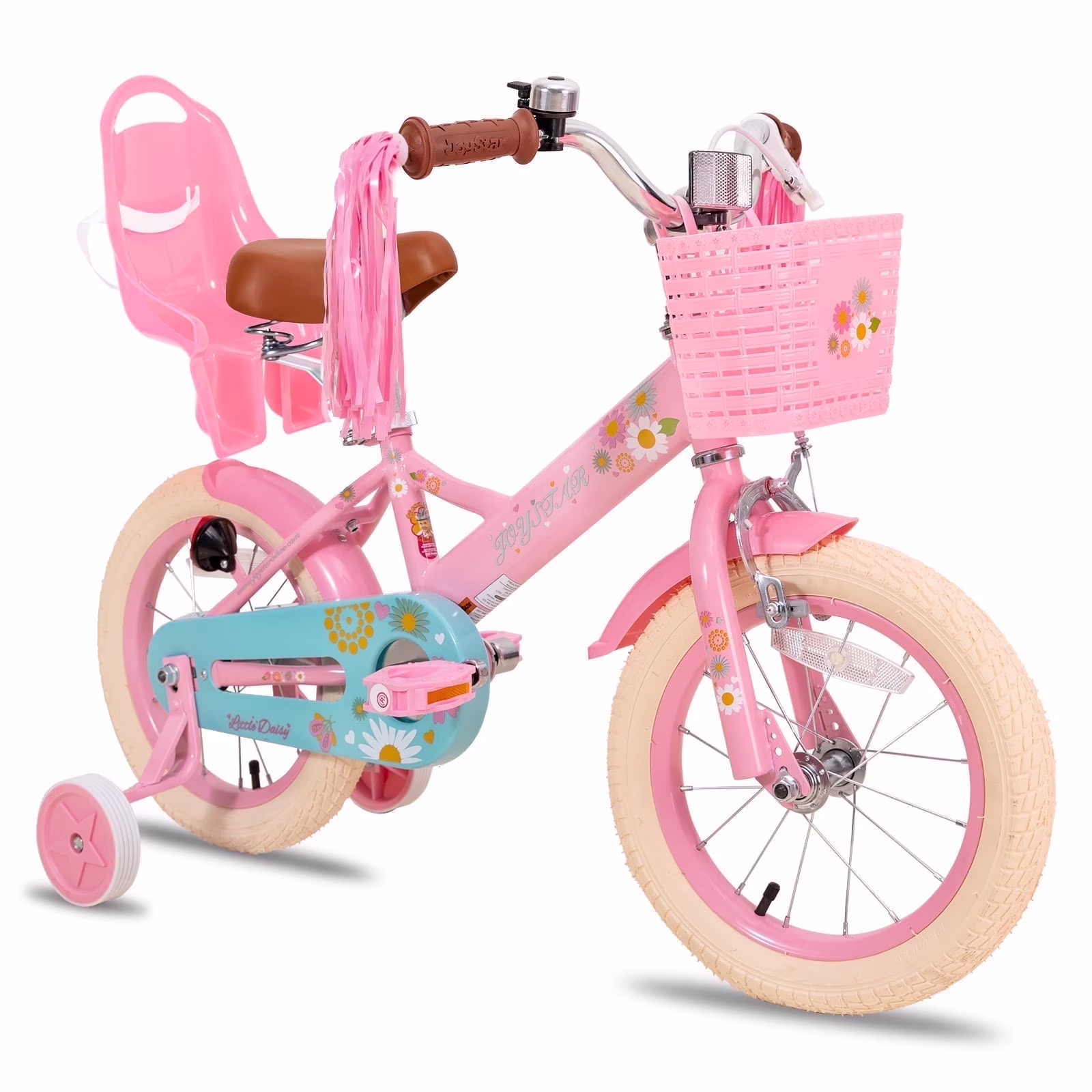 Little Daisy 14 Inch Kids Bike for 3 4 5 Years Girls with Handbrake Children Princess Bicycle with Training Wheels Basket Streamer Toddler Cycle Bikes Blue(Blue/14") - Image 3