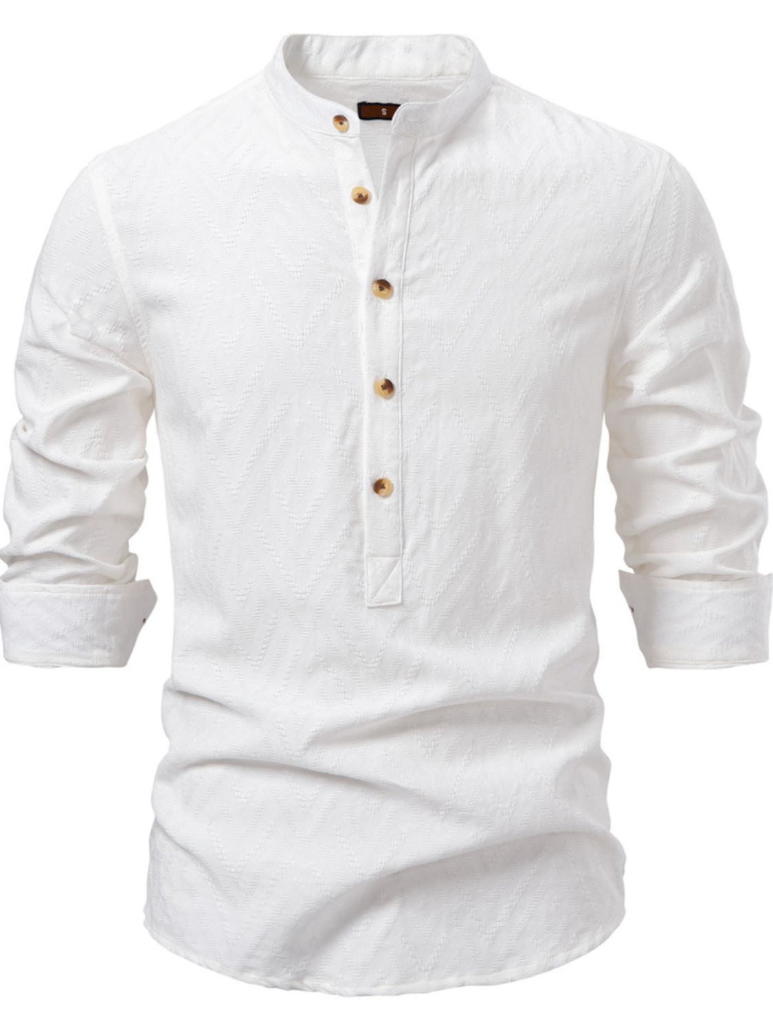 Men’s Half Button Geometric Texture Collared Neck Shirt