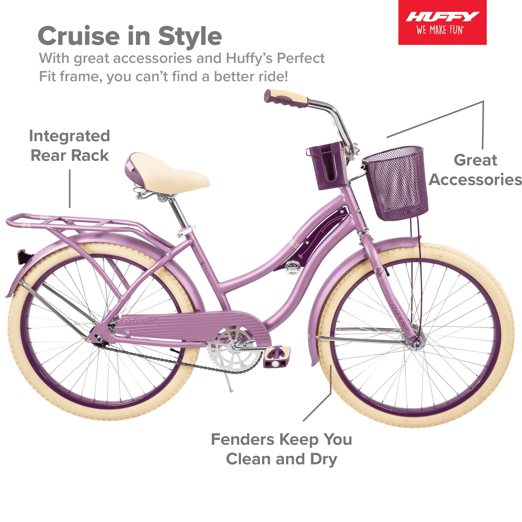 24" Nel Lusso Girls' Cruiser Bike, Purple Satin Image 2