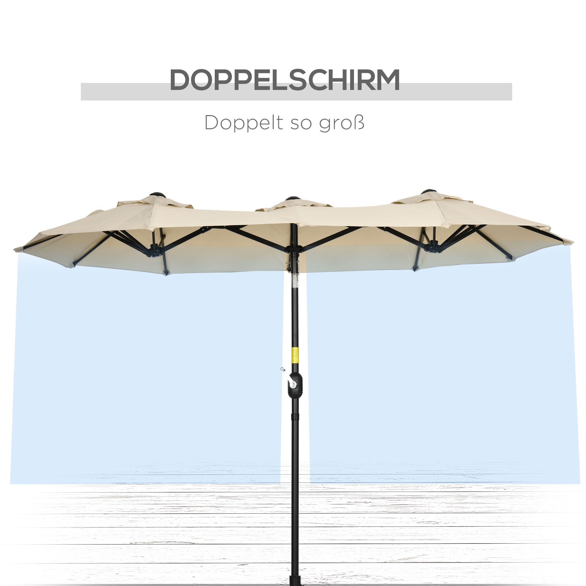 Outsunny parasol, tuinparasol, kantelbaar, met handslinger, windkap, polyester+staal, kaki, 285 x 147 cm