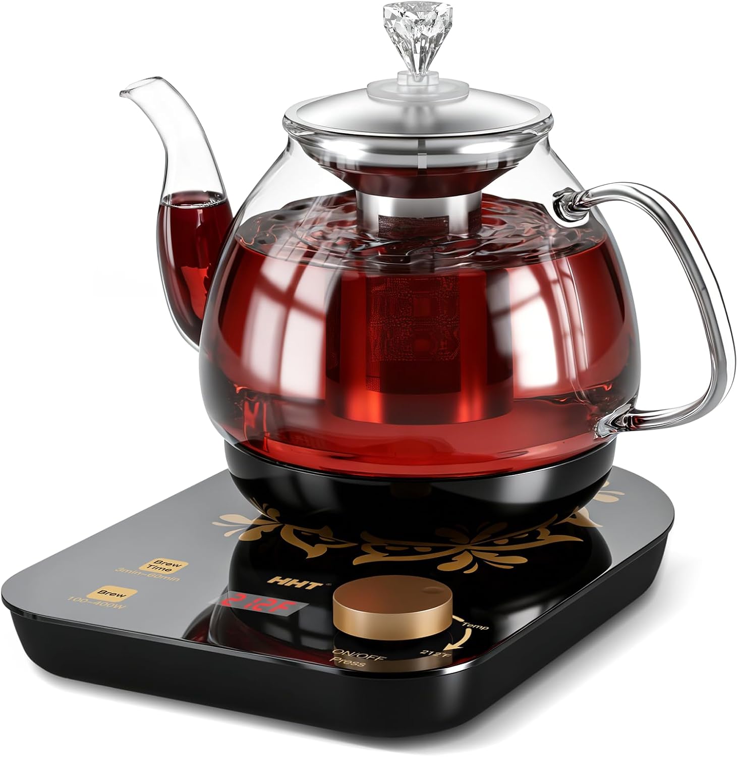 HHT Electric Tea Maker with Infuser, ±1 ℉   Precise Temperature Control, Glass Electric Kettle for Herbs, Flowers, Fruit Tea and Loose Leaf, BPA-Free, Auto Shut-Off, Brewing Program, Keep Warm, 0.8L