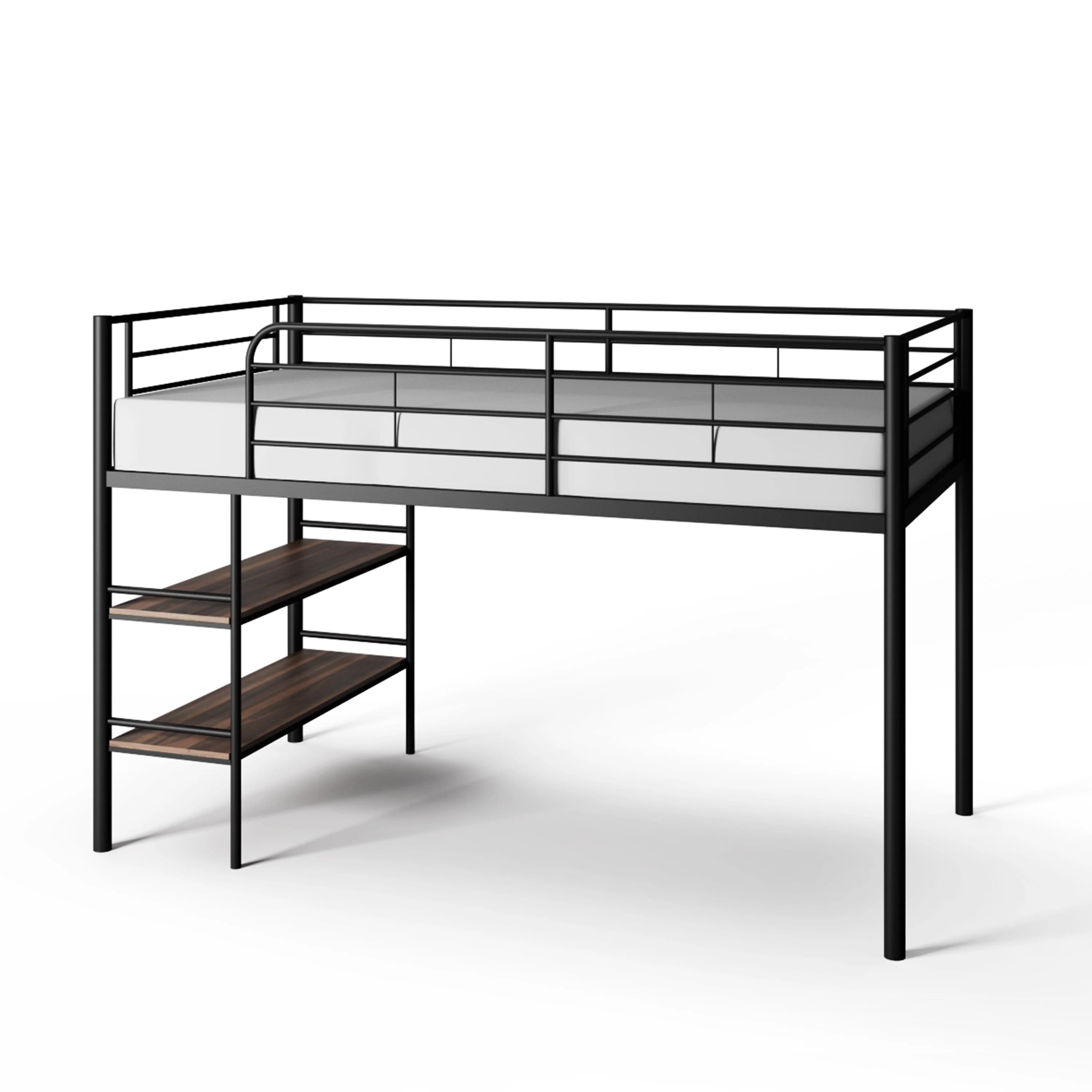 Your Zone Beckett Kids Metal Twin Loft Bed with Open Book Shelf, Multiple Finishes(Black)