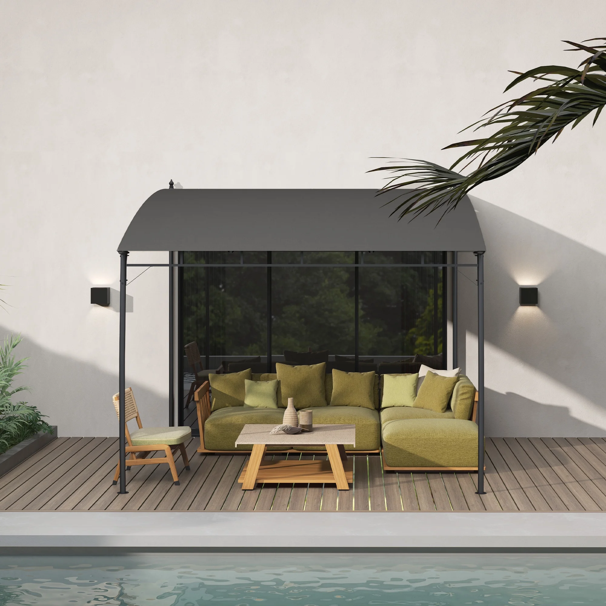 10' x 10' Pergola with UV-Resistant Canopy, Outdoor Sun Shade Shelter for Porch, Patio, Deck, Backyard, Charcoal Gray - Image 9