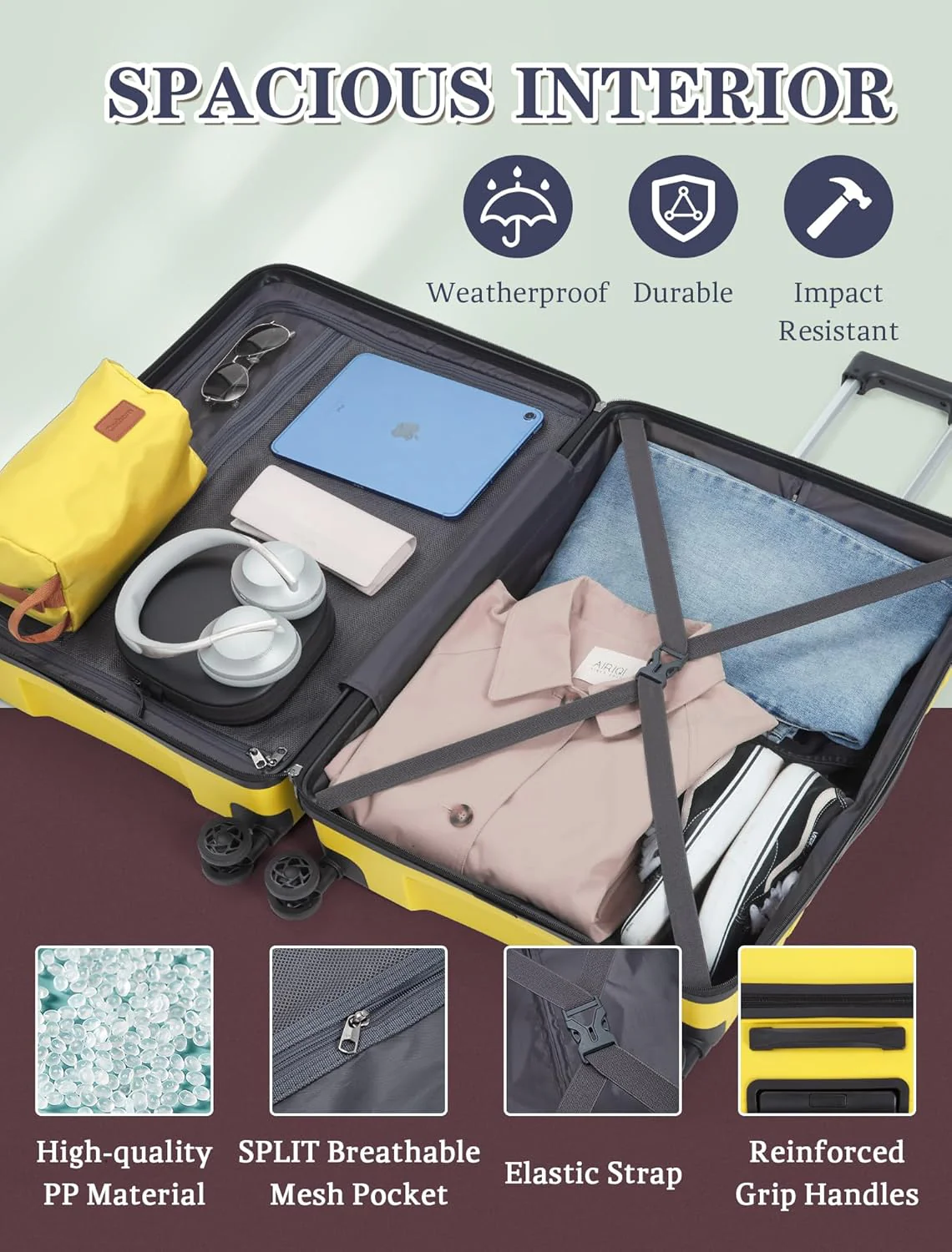 Ensemble de 5 valises à roulettes, valise rigide en ABS avec roulettes multidirectionnelles