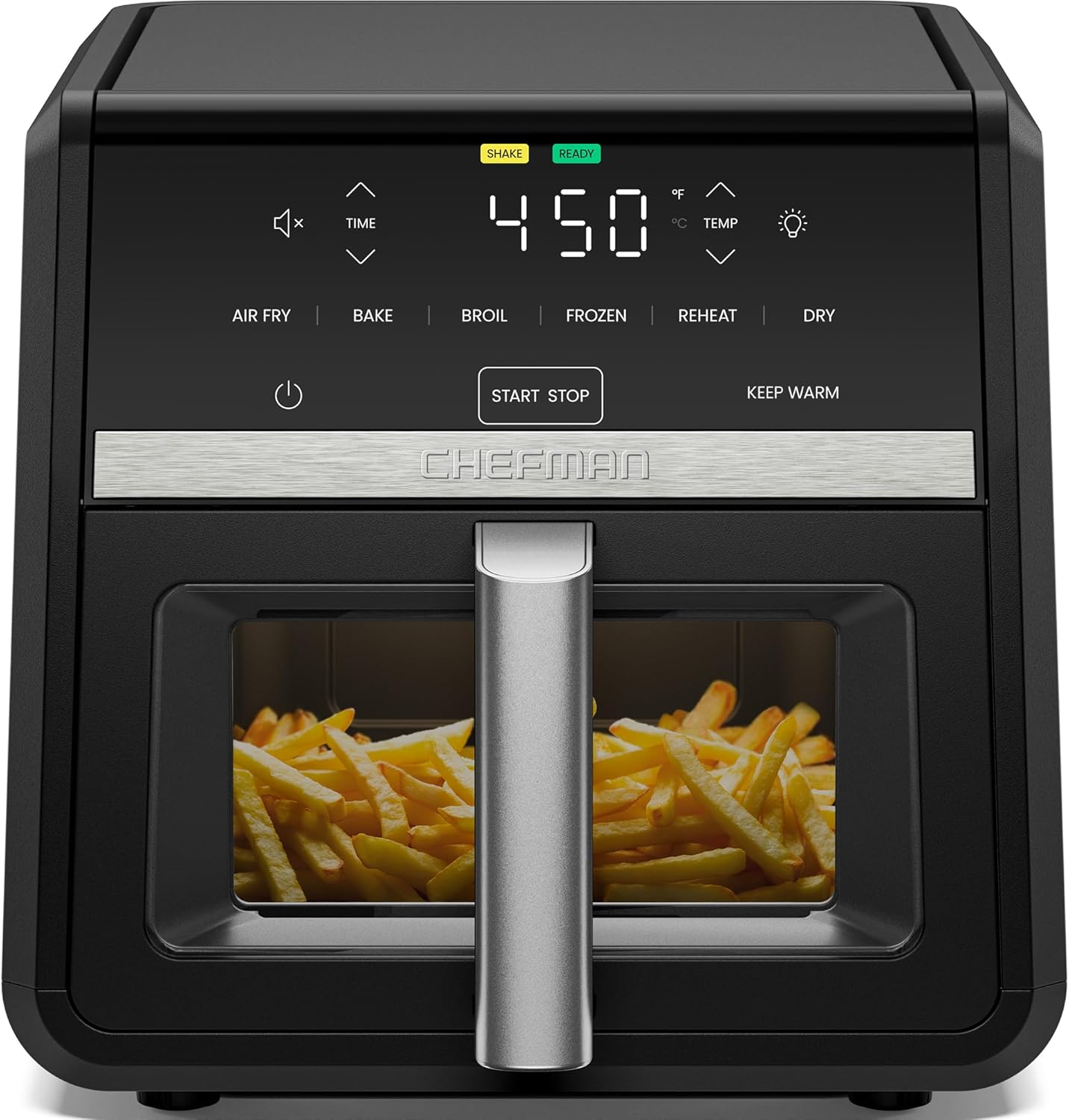 Chefman Air Fryer 9 Qt| TurboFry 7-in-1 High-Powered 450°F Cooking for Crispier and Even Results| XL Basket with Viewing Window| Air Fry, Bake, Broil, Reheat, Dehydrate, Defrost, Keep Warm