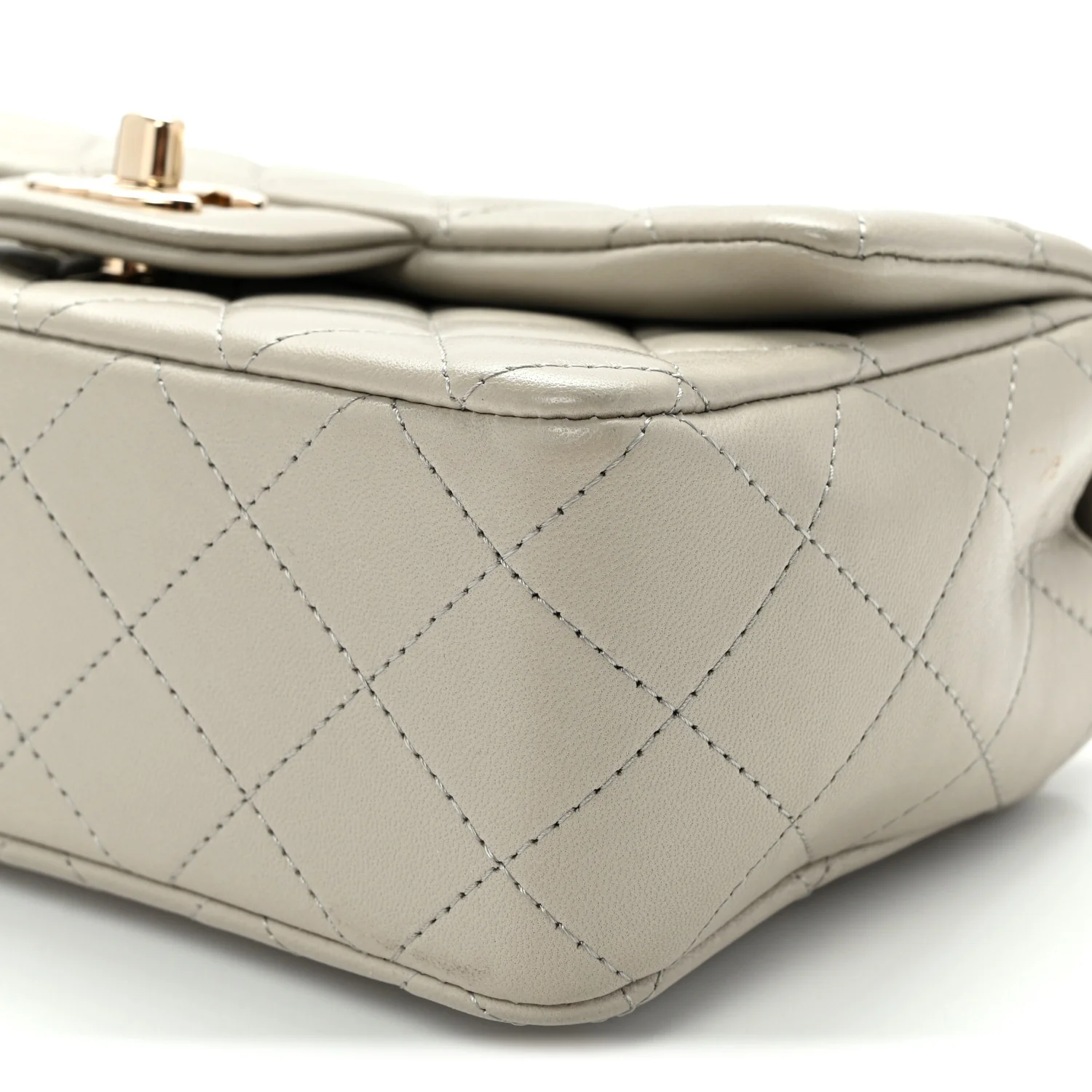 Lambskin Quilted Mini Rectangular Flap Grey