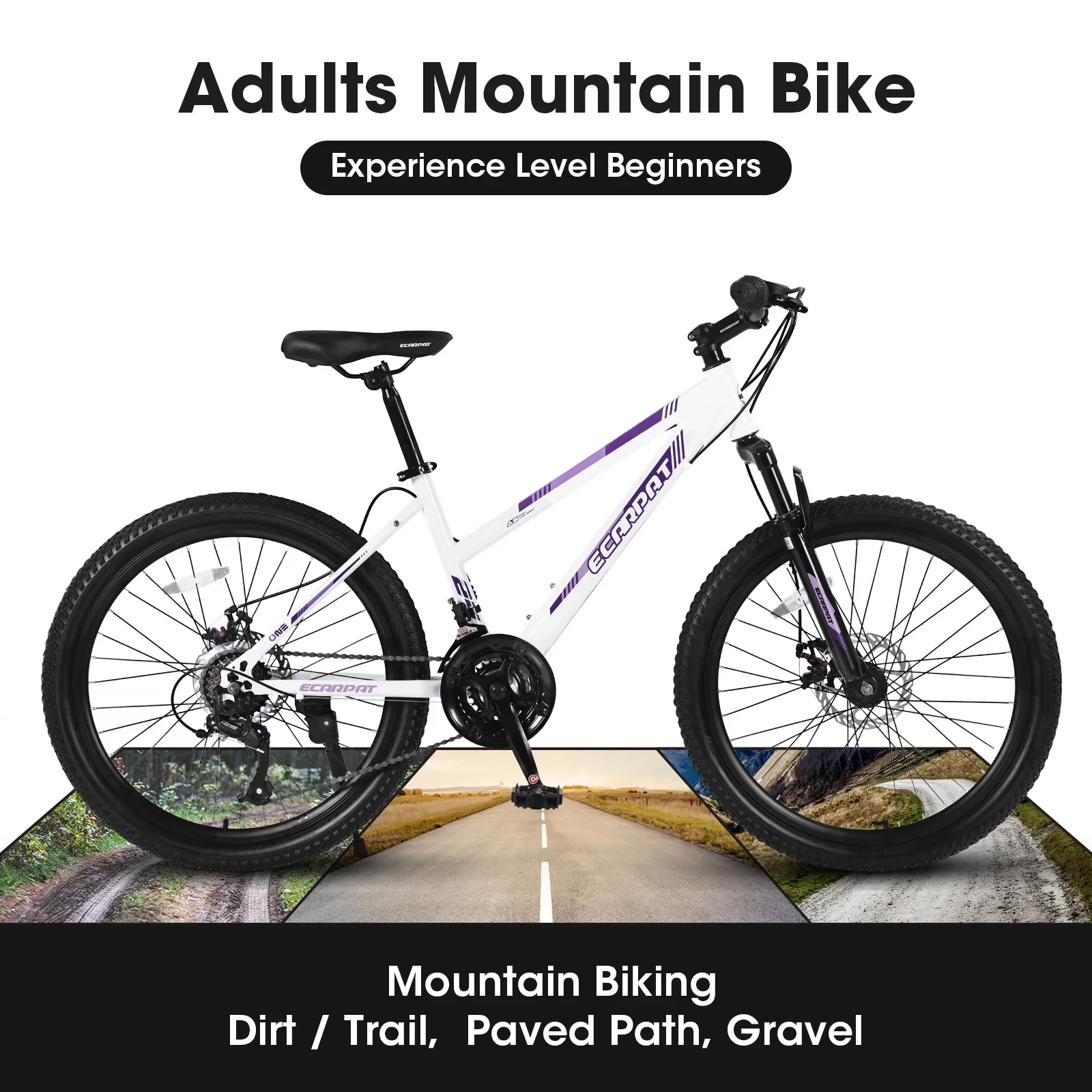 Juuar 26 Mountain Bike for Men, 21 Speed Disc Brake Front Suspension City Commuter Bicycle, White