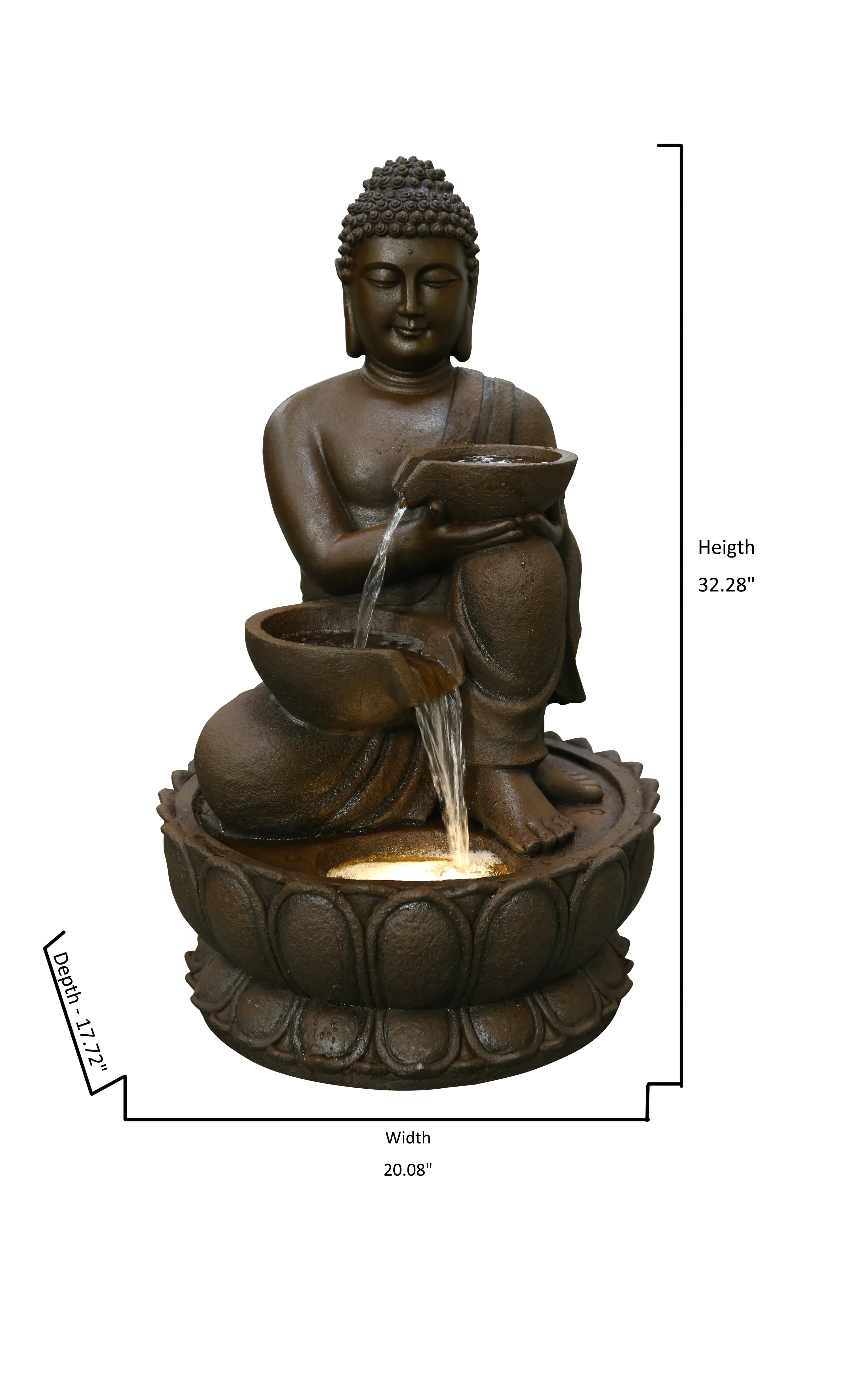 Large Buddha Fountain with Warm White LED Image 4