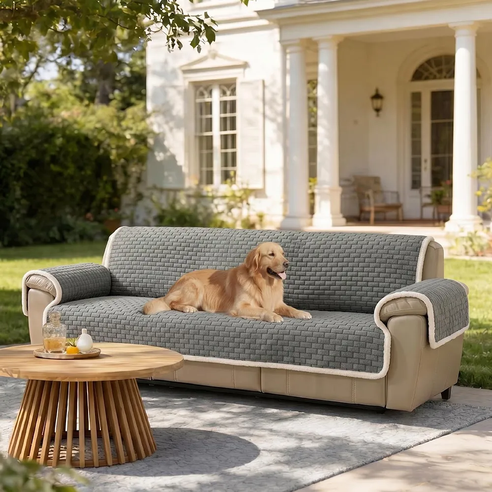 One-Piece Plush Scratch-Resistant Large Couch Covers with Elastic Straps