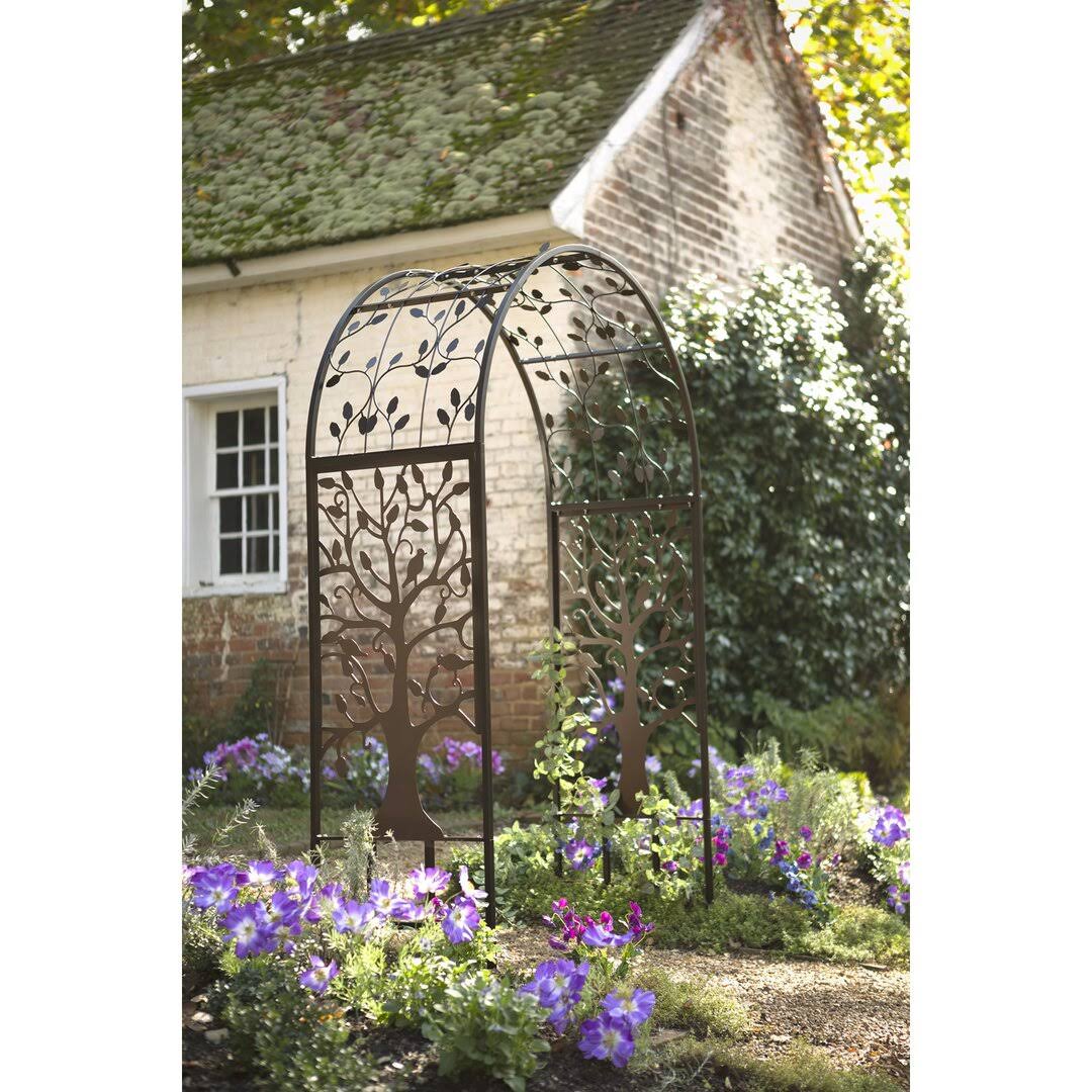 Metal Arched Garden Arbor with Tree of Life Design