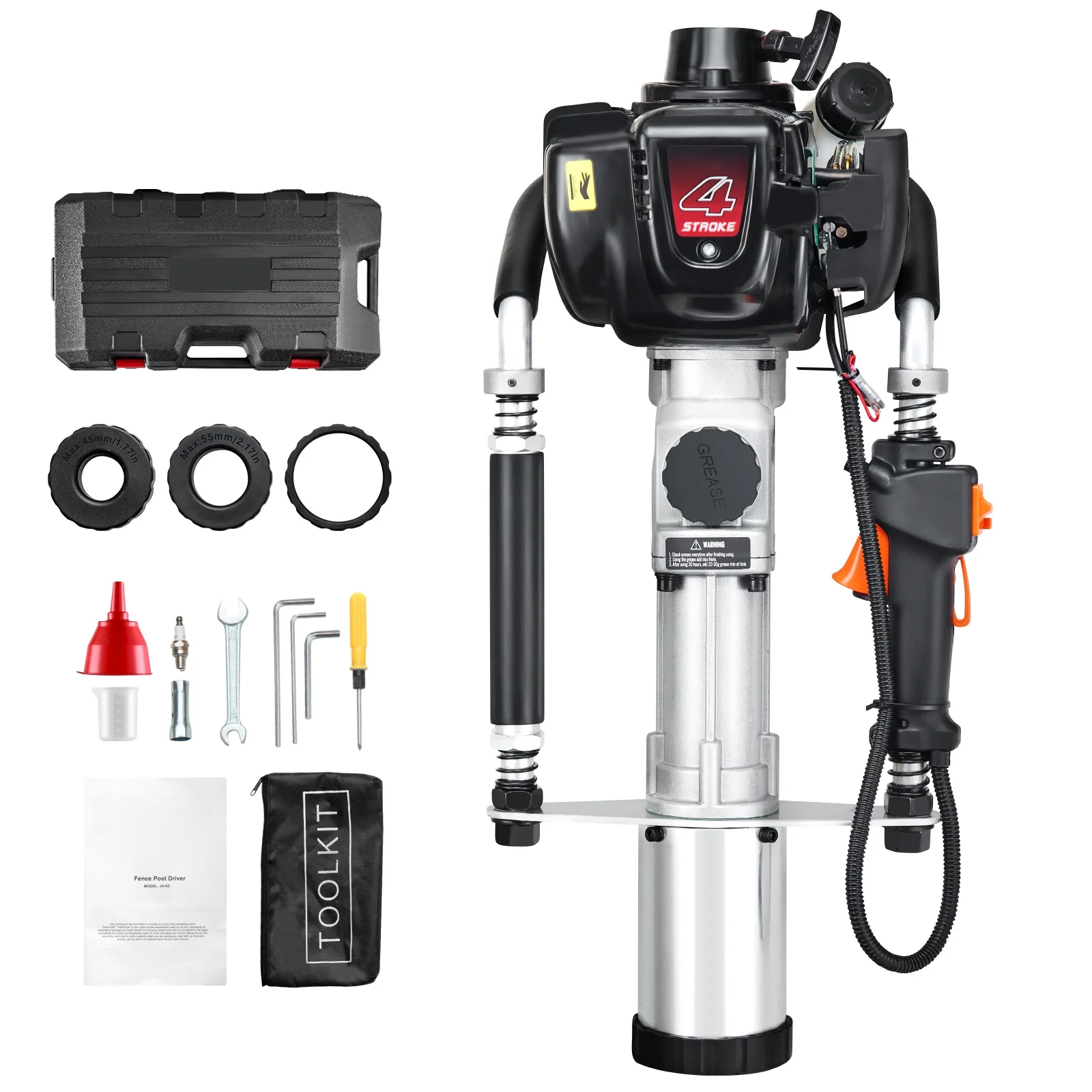 37.77cc Gas T Post Driver, 4-Stroke Engine, Includes 3 Driving Heads (45/55/88 mm), 1000W, Ideal for Farm Fences Road Work - Image 6