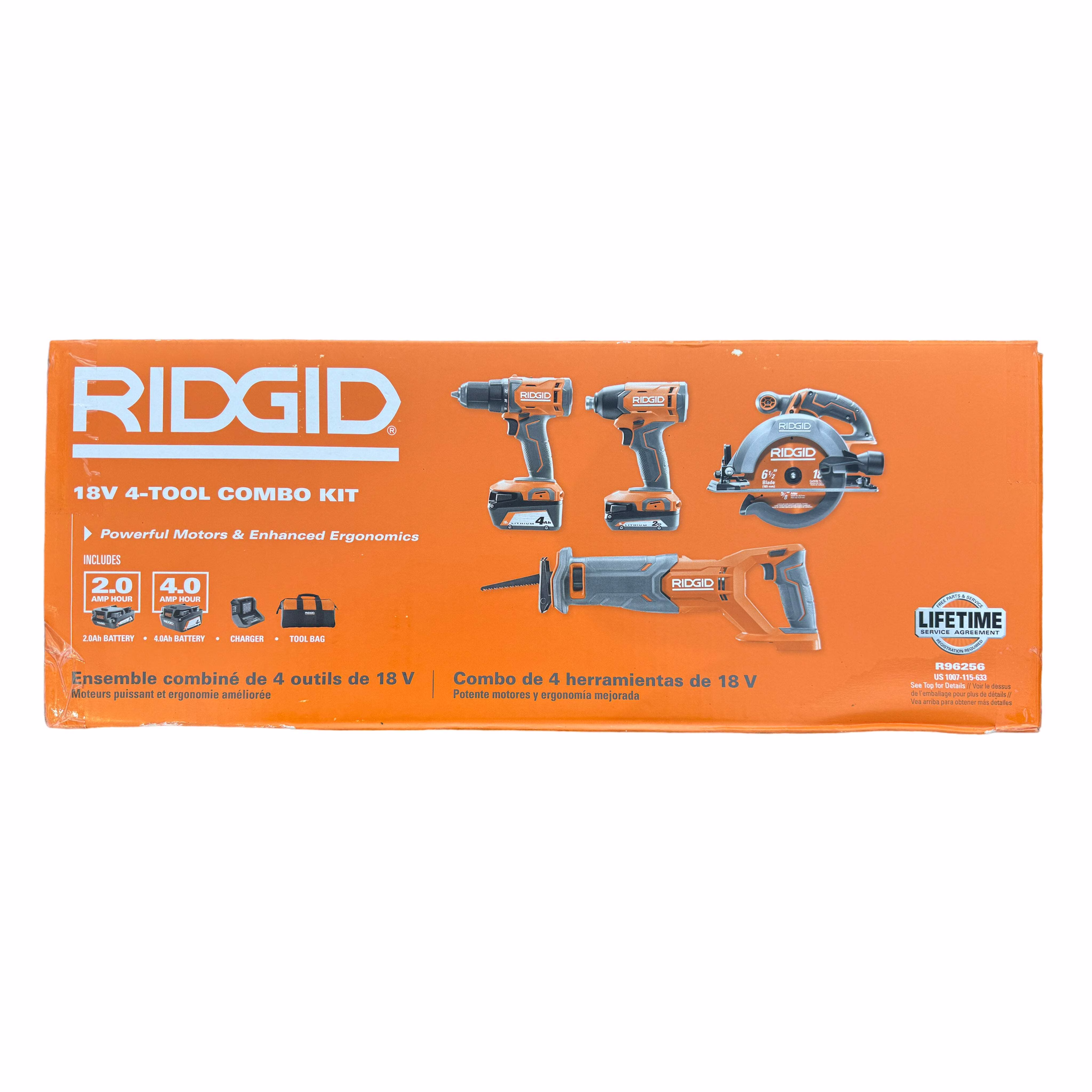 RIDGID 18V Cordless 4 - Tool Combo Kit with (1) 4.0 Ah Battery, (1) 2.0 Ah Battery, Charger, and Bag