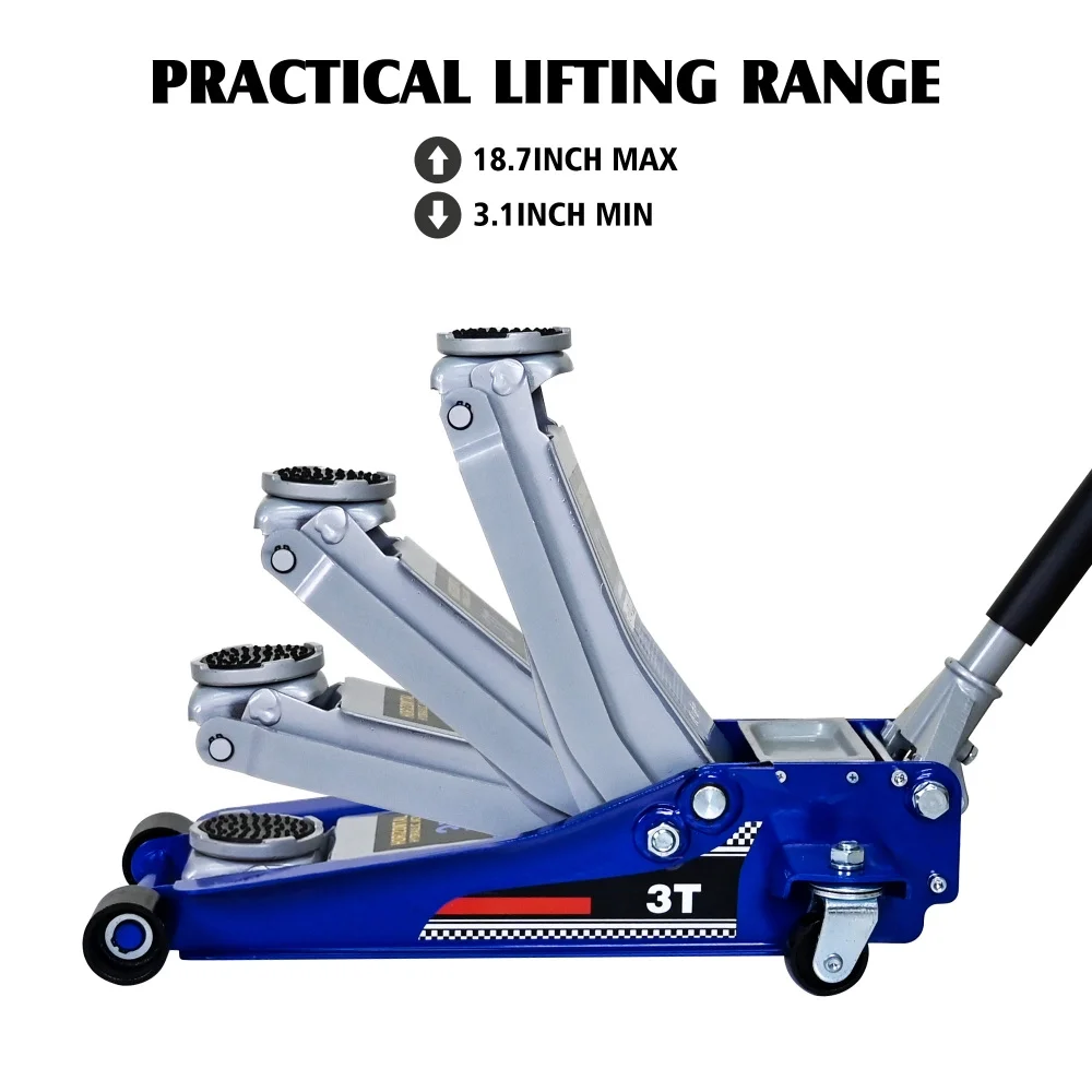 Low-Position Steel Vehicle Floor-mounted Hydraulic Jack with Dual-piston Quick-lift Pump, 3-Ton(6,600 lb.) Capacity. - Image 3