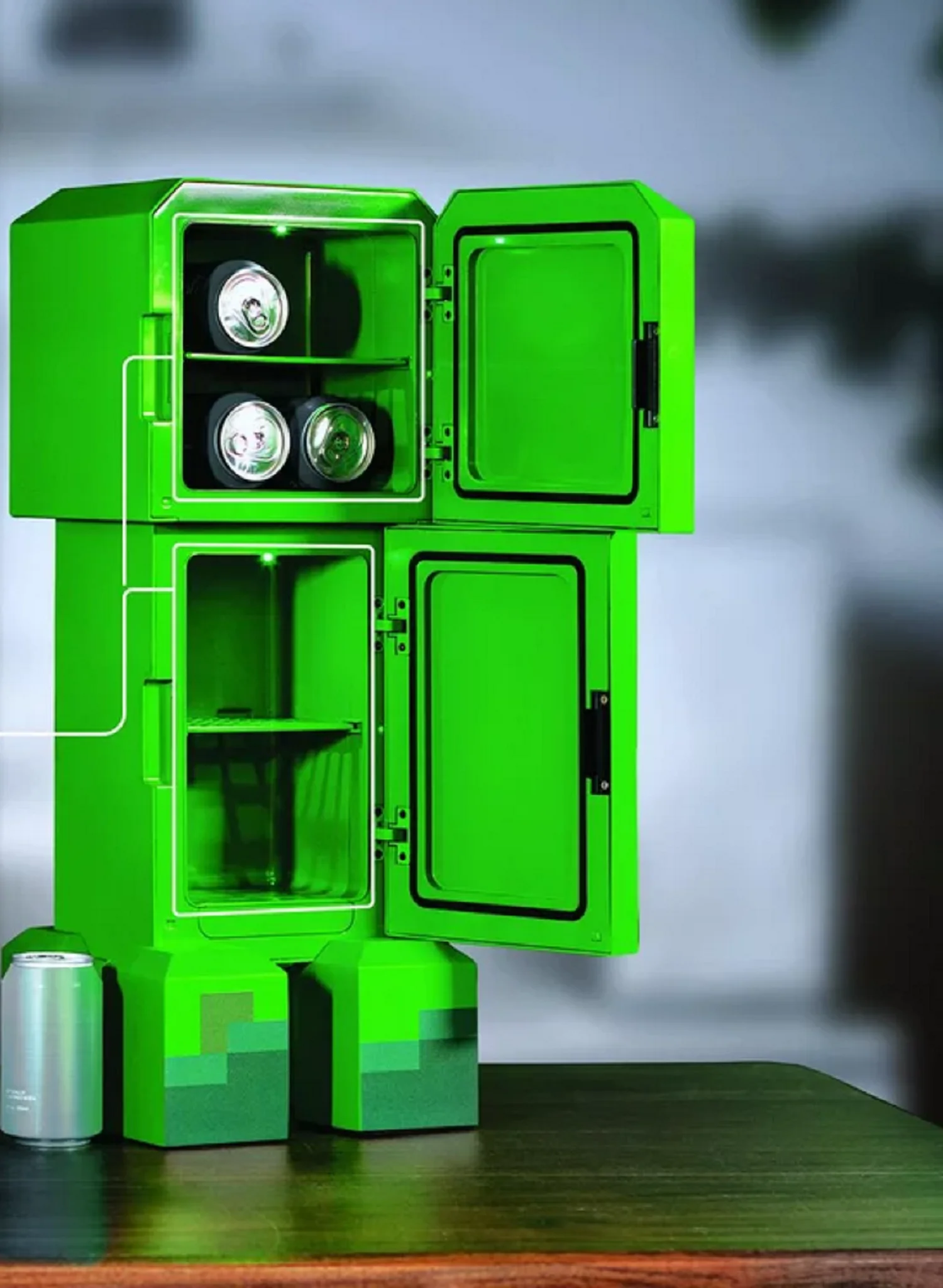 Creeper Mini Fridge 2 Door, 8L, Green, 25.2" H 9.5" W 9.1" D - Image 2