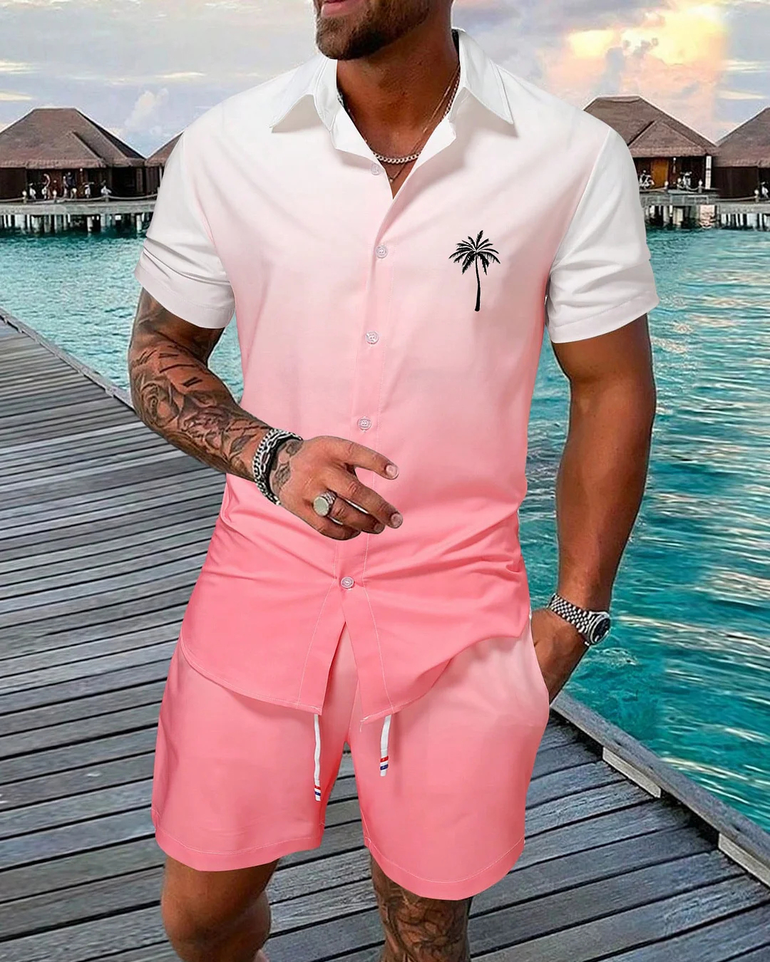 Ensemble chemise à manches courtes Suitmens pour hommes, motif vacances à la plage à Hawaï, référence 221
