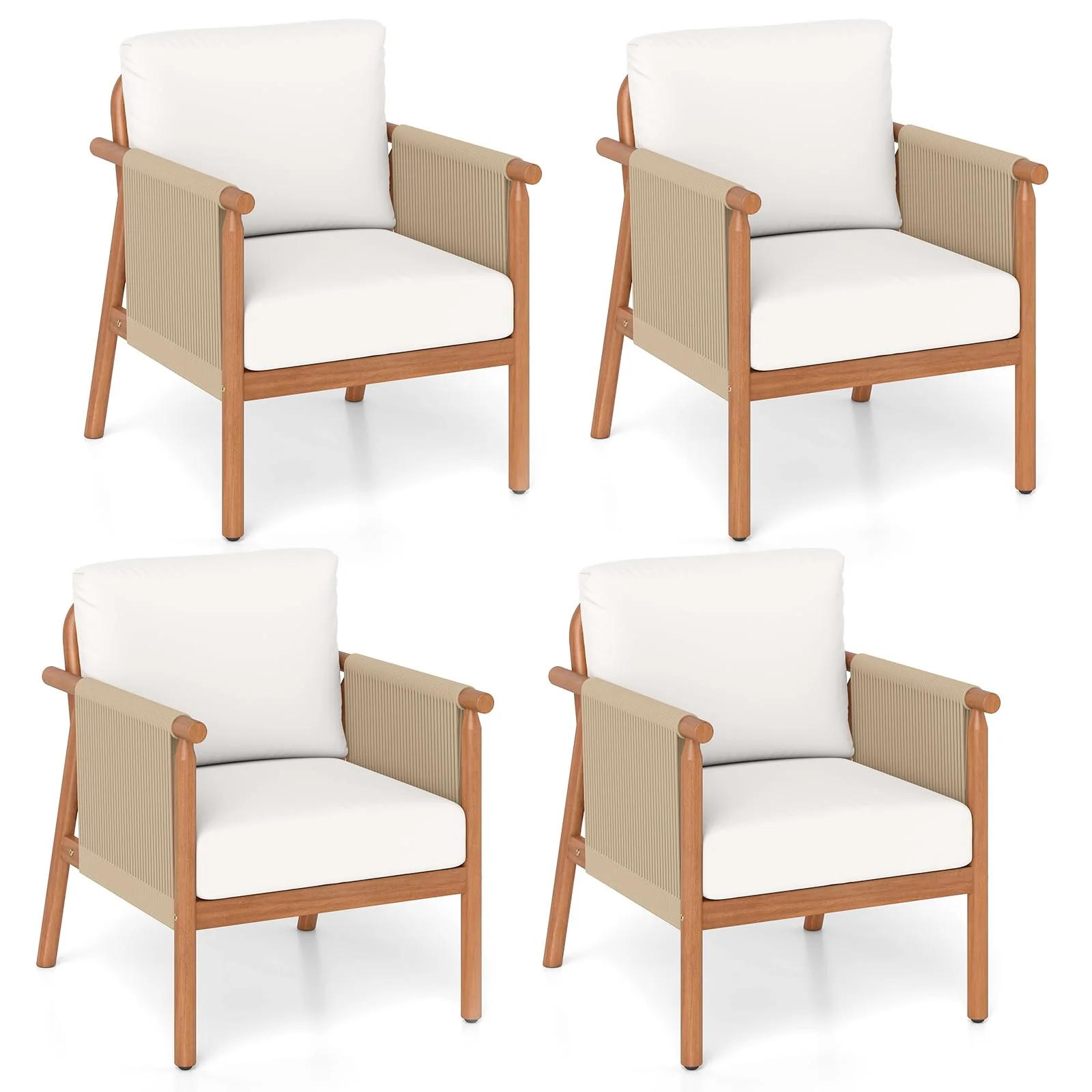 Tangkula Acacia Wood Patio Club Chair Boho Accent Chair（1/2/4）