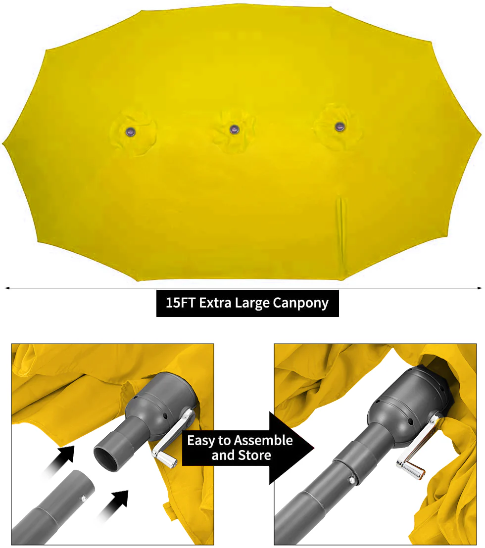 AECOJOY 15x9ft Double-Sided Patio Umbrella, Yellow