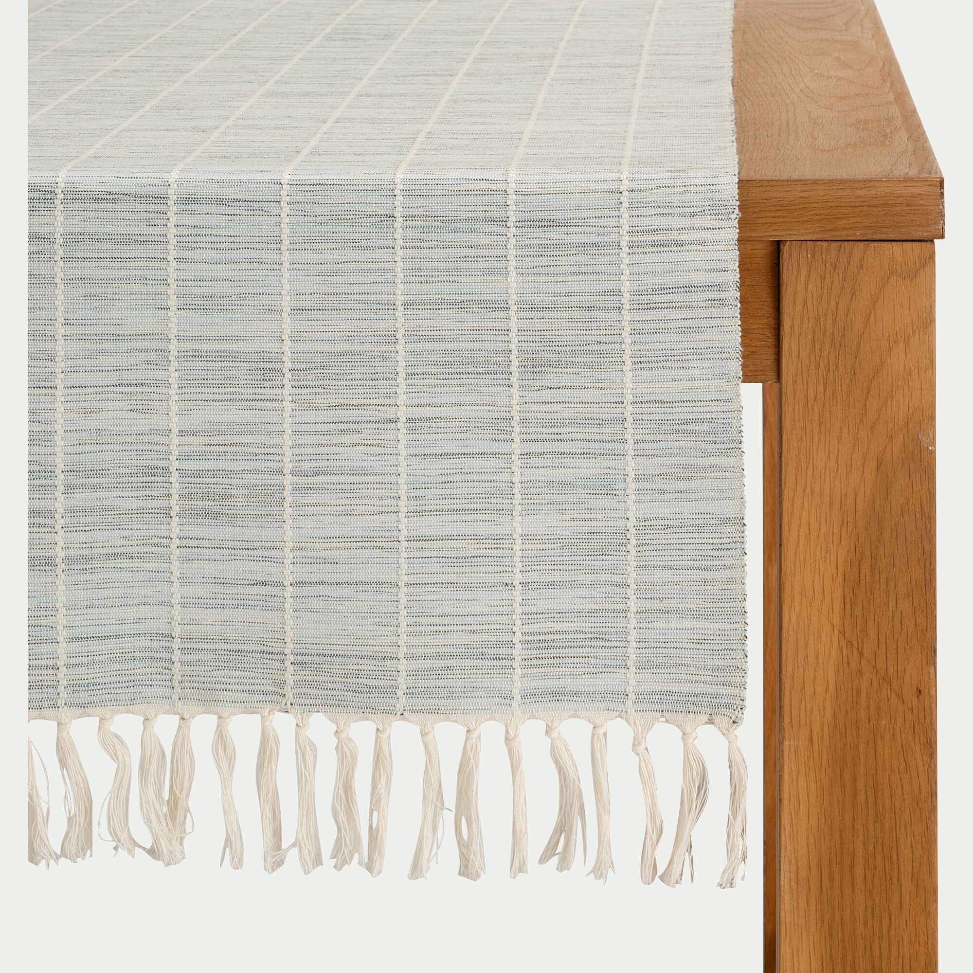 MIRRA - Chemin de table à franges en coton 48x150cm - bleu clair